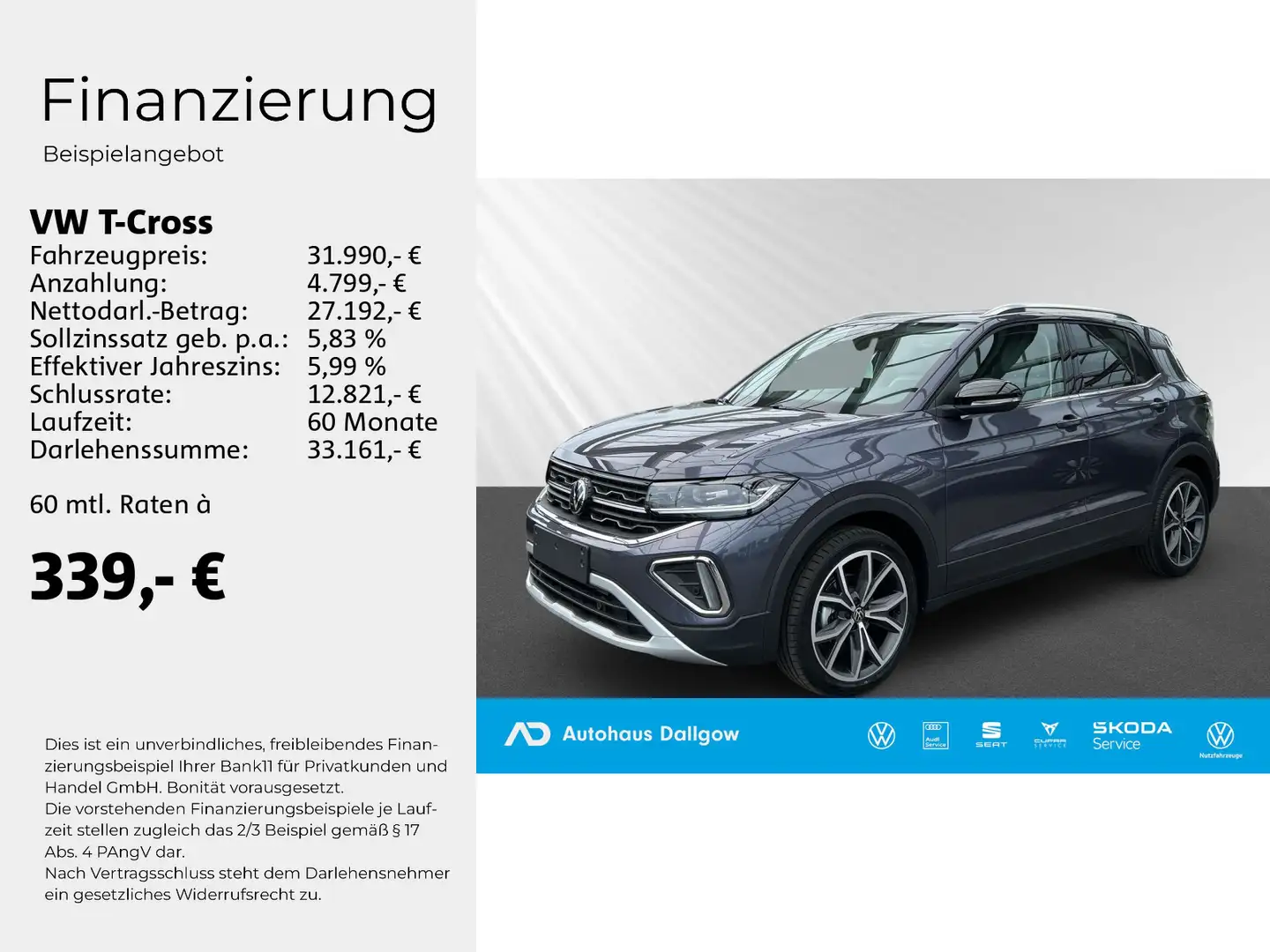 Volkswagen T-Cross Style 1.0 l 85 KW DSG+ Klima+PDC+ Tempom Grau - 2