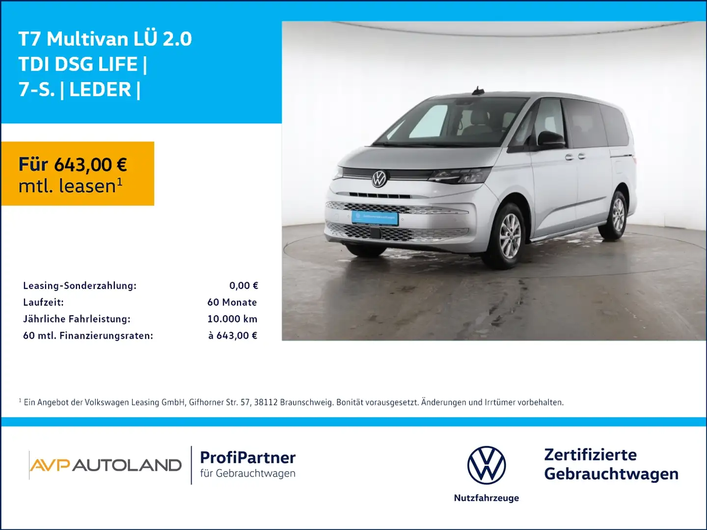 Volkswagen T7 Multivan LÜ 2.0 TDI DSG LIFE | 7-S. | LEDER | Silber - 1