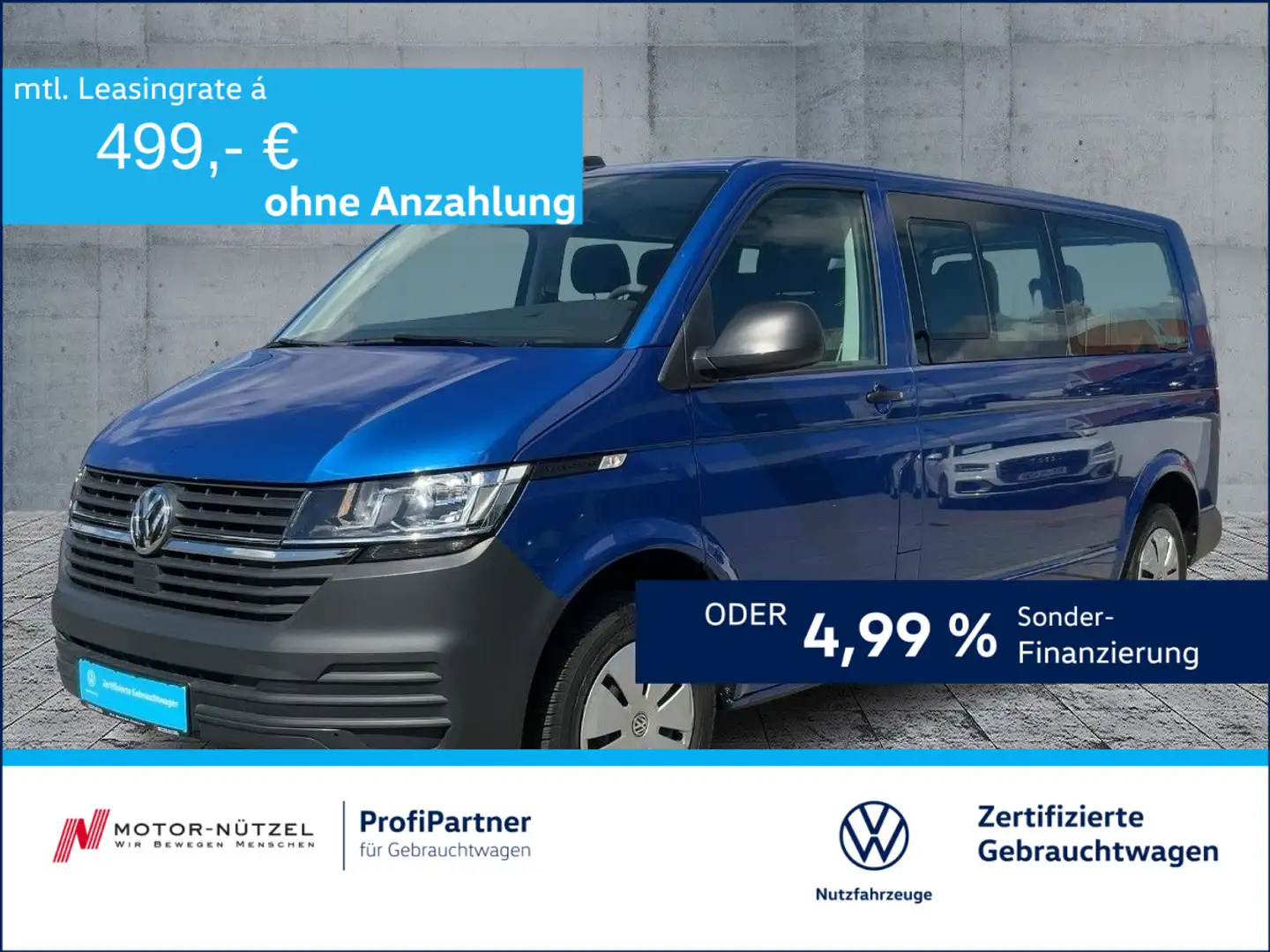 Volkswagen T6.1 Kombi lang 2.0 TDI NAV+PDC+GRA+AHK+9-SITZER Blau - 1