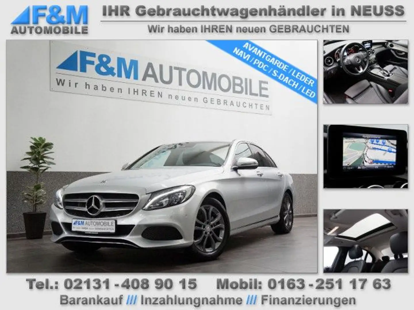 Mercedes-Benz C 180 Autom. Avantgarde Navi Leder S-Dach PDC Silber - 1