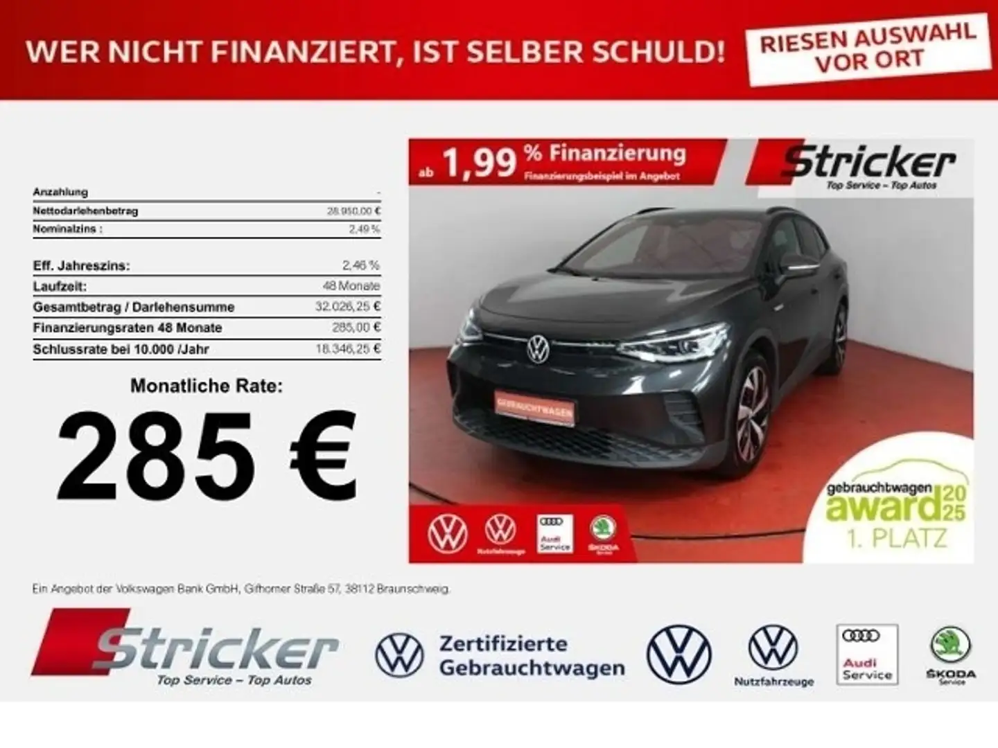 Volkswagen ID.4 Pro Performance 150/77 285,-ohne Anzahlung AHK Pa Grau - 1