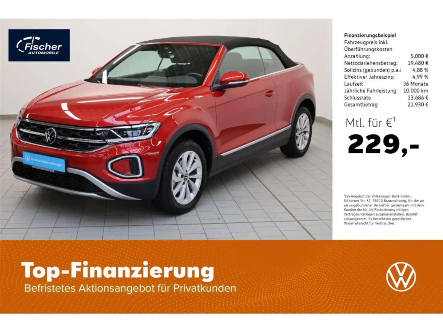 Volkswagen T-Roc Cabriolet 1.0 TSI Style 6-Gg. LED/SH/Klima Rot - 1