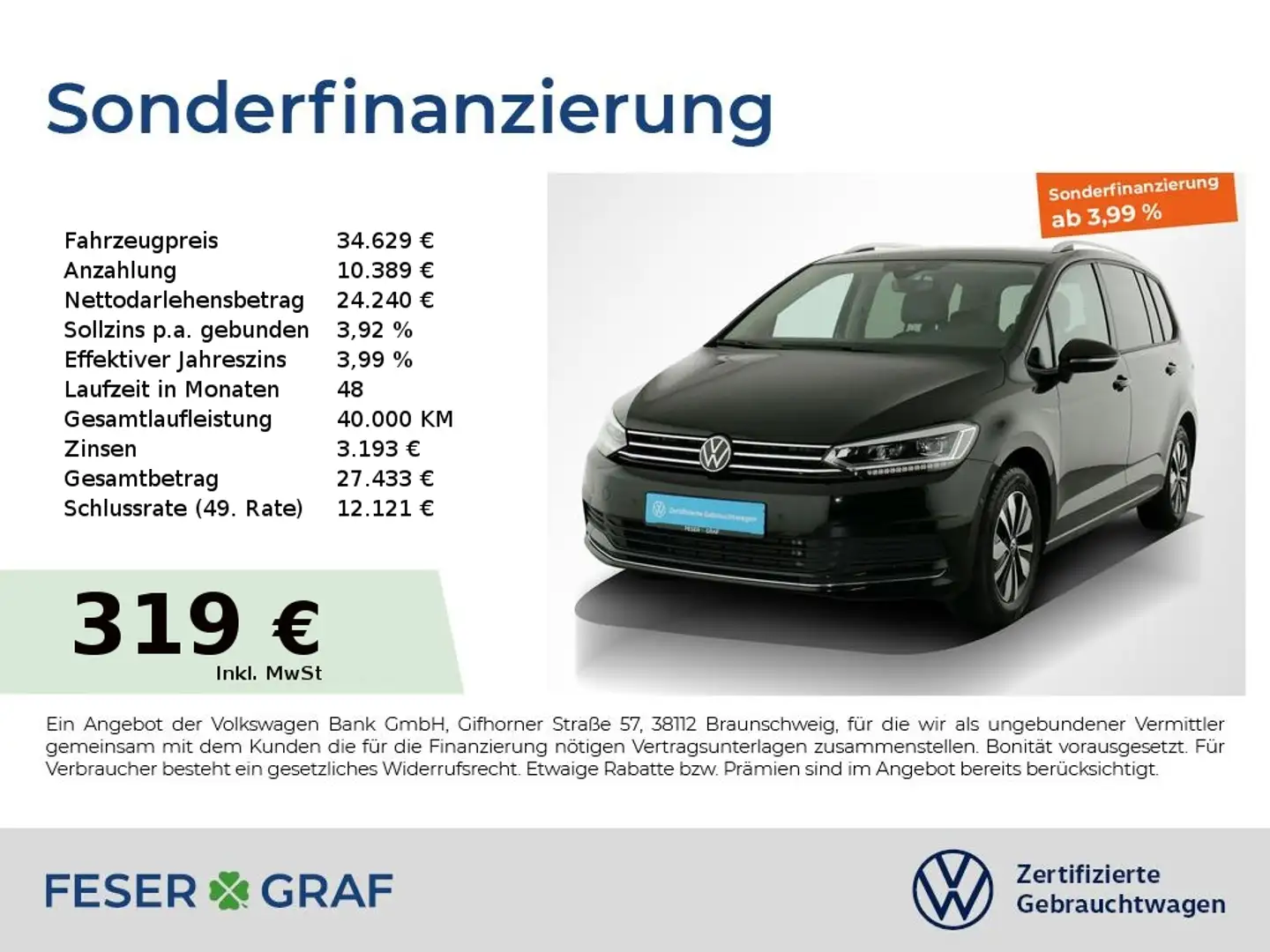 Volkswagen Touran 1.5TSI Comfortline 7Sitze AHK IQ.LIGHT Navi Schwarz - 1