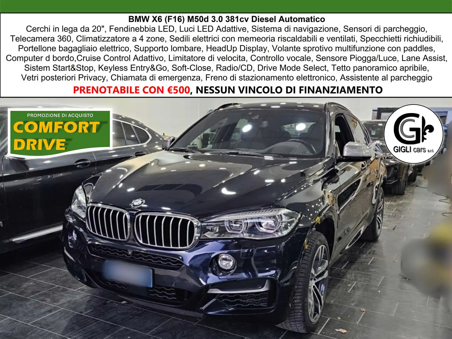 BMW X6 M M50d Tetto Cam 360 Clima4zone HeadUp Dispaly C.20" Nero - 1