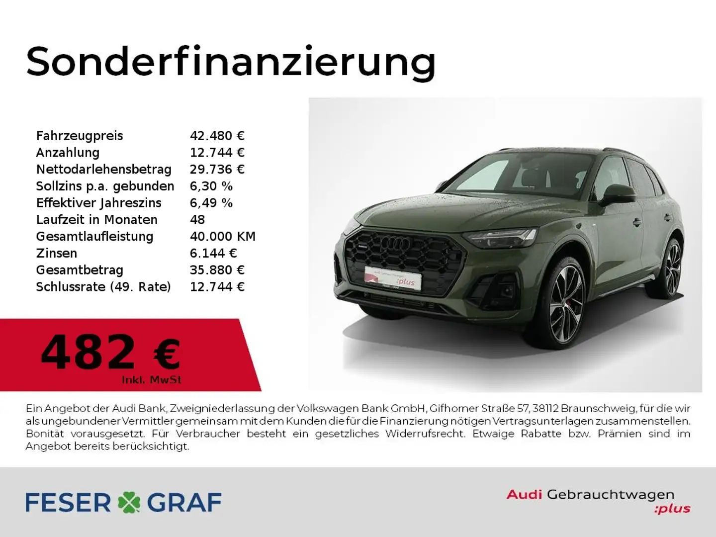 Audi Q5 55 TFSI e S line Int Matrix,Leder,Navi,Kamera Grün - 1