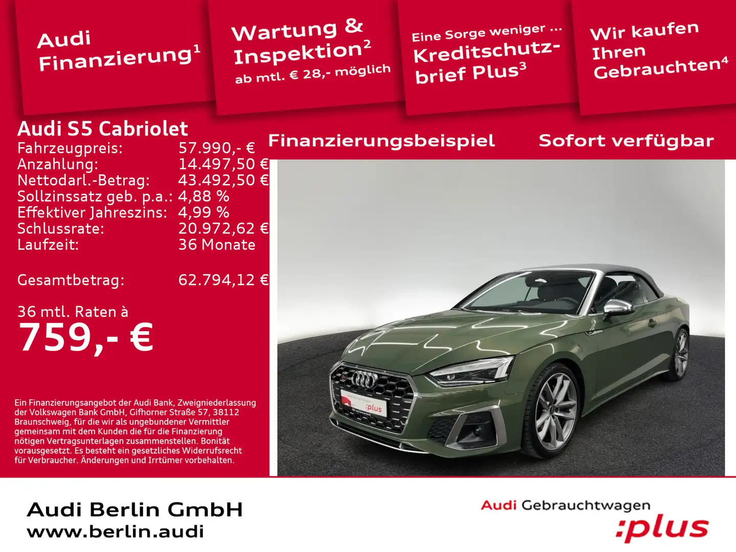 Audi S5 3.0 TFSI qu.tiptr. MATRIX NAVI PDC Grün - 1