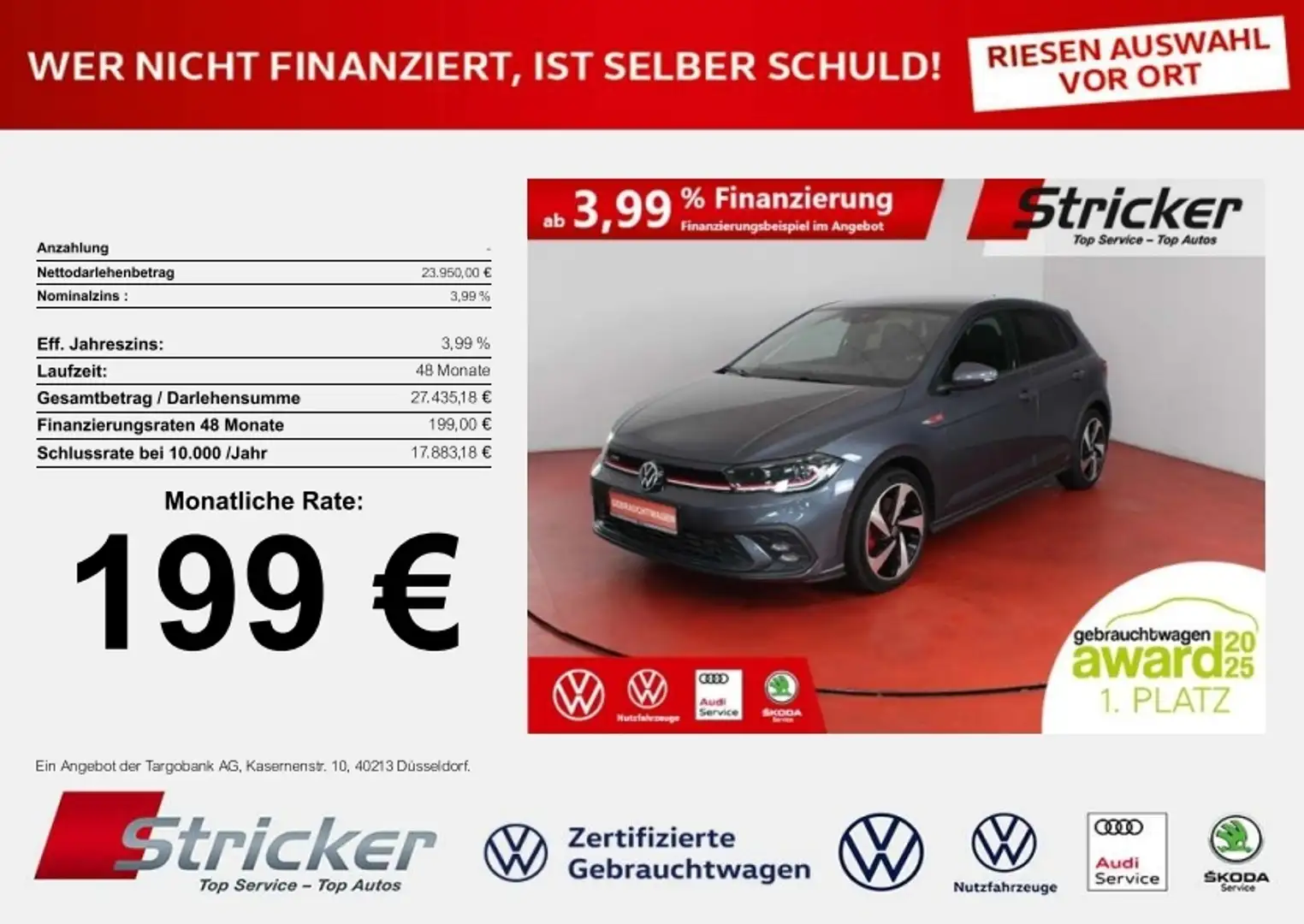 Volkswagen Polo GTI 2.0TSI DSG 199,-ohne Anzahlung ACC App-Connec Grau - 1