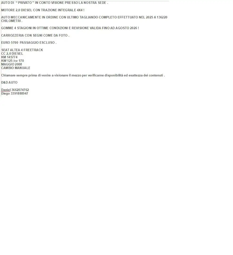 SEAT Altea Freetrack 4x4 MOTORE 2.0 DA 170 CV Bianco - 2