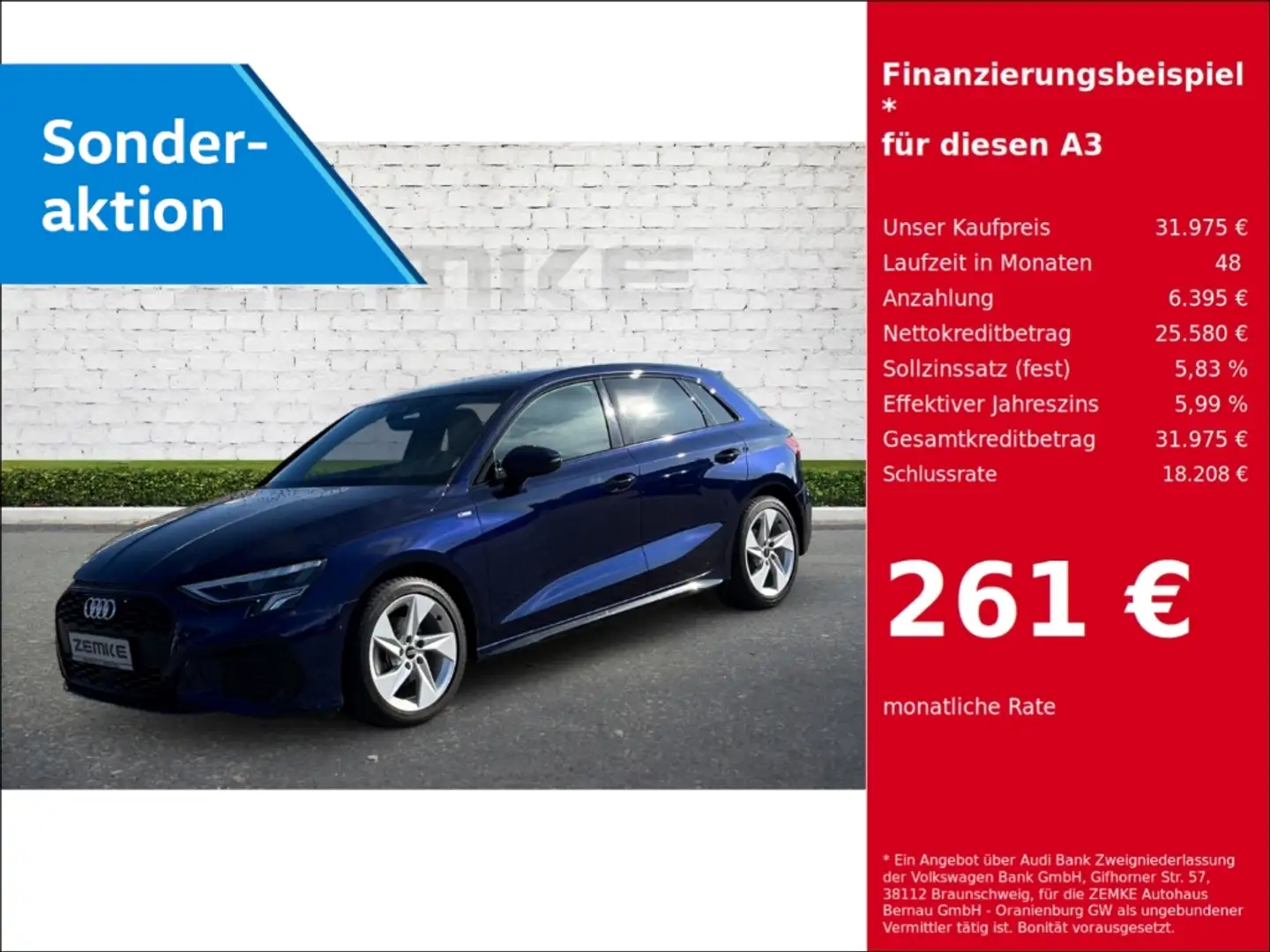 Audi A3 Sportback 35 TFSI S tronic S line Navi digitales C Bleu - 1