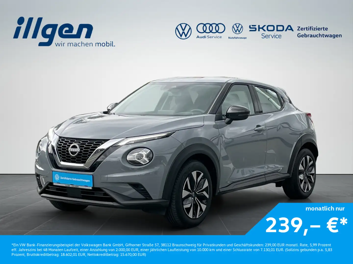 Nissan Juke 1.0 DIG-T ACENTA+LED+NAV+SHZ+KAM+GRA+8-FACH Gris - 1