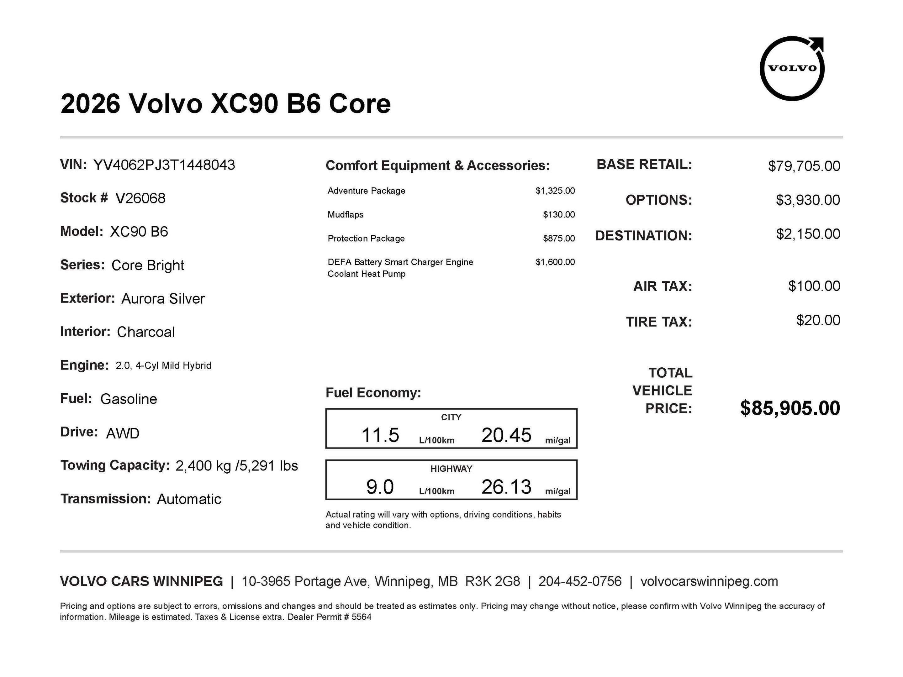 2026 Volvo XC90 Core Bright Theme DEMO MODEL SPECIAL - $1,000 OFF alt 2
