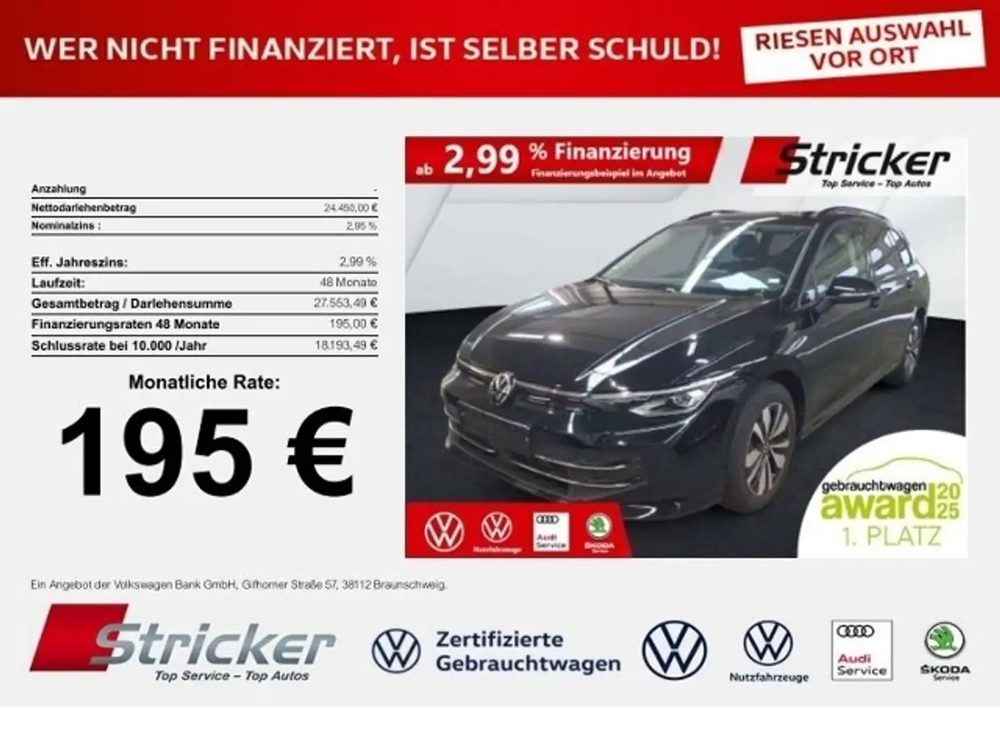 Volkswagen Golf Variant Variant Goal 1.5 TSI 195,-ohne Anzahlung Navi AHK Schwarz - 1