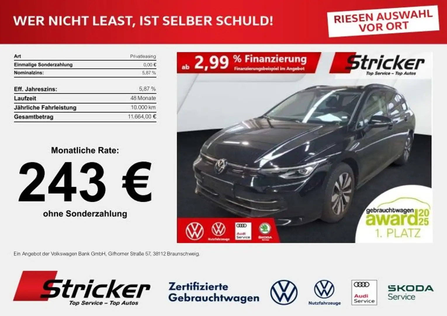 Volkswagen Golf Variant Variant Goal 1.5 TSI 195,-ohne Anzahlung Navi AHK Schwarz - 2
