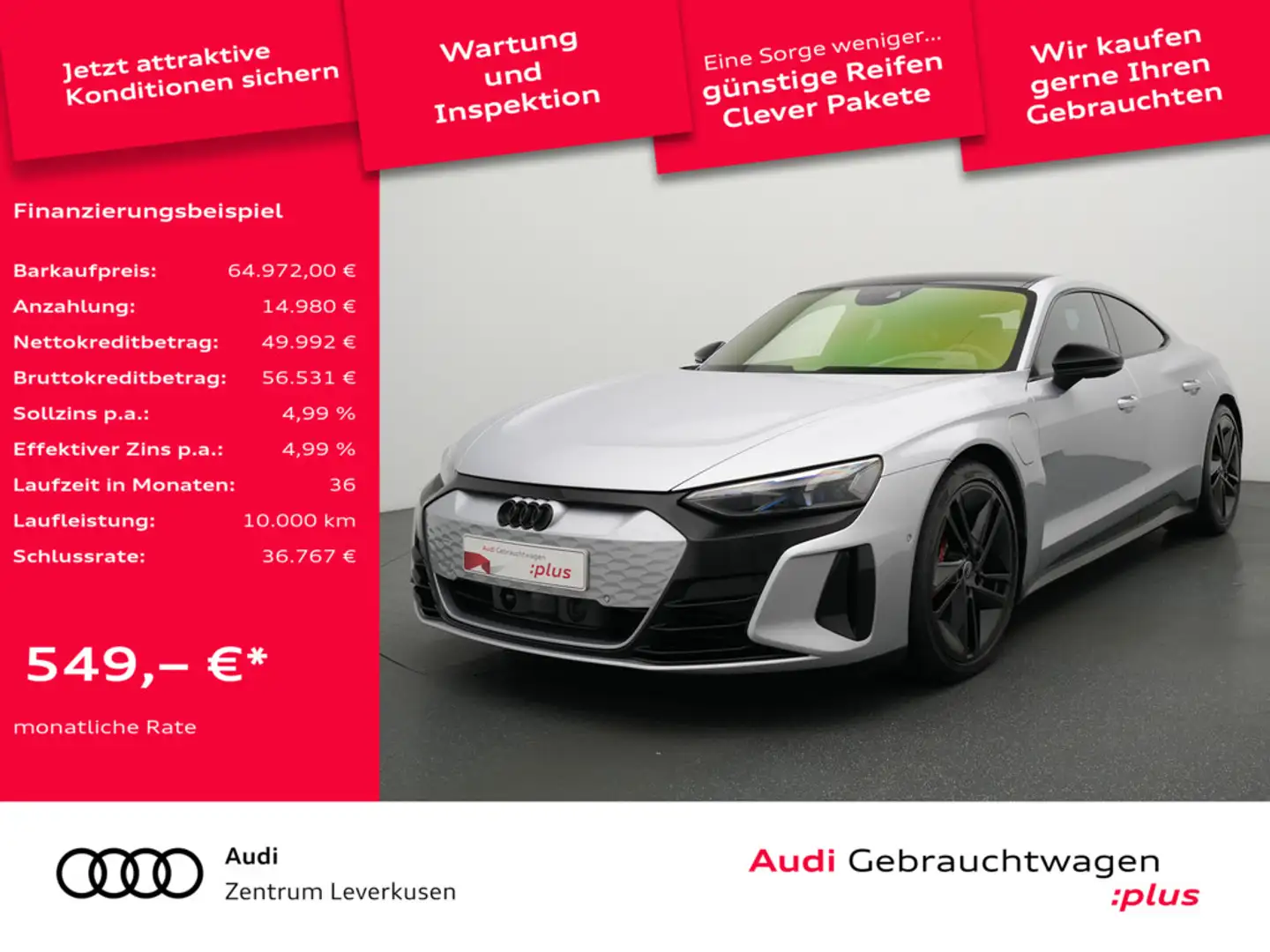 Audi RS e-tron GT quattro ACC B&O PANO LEDER NAVI Argent - 1