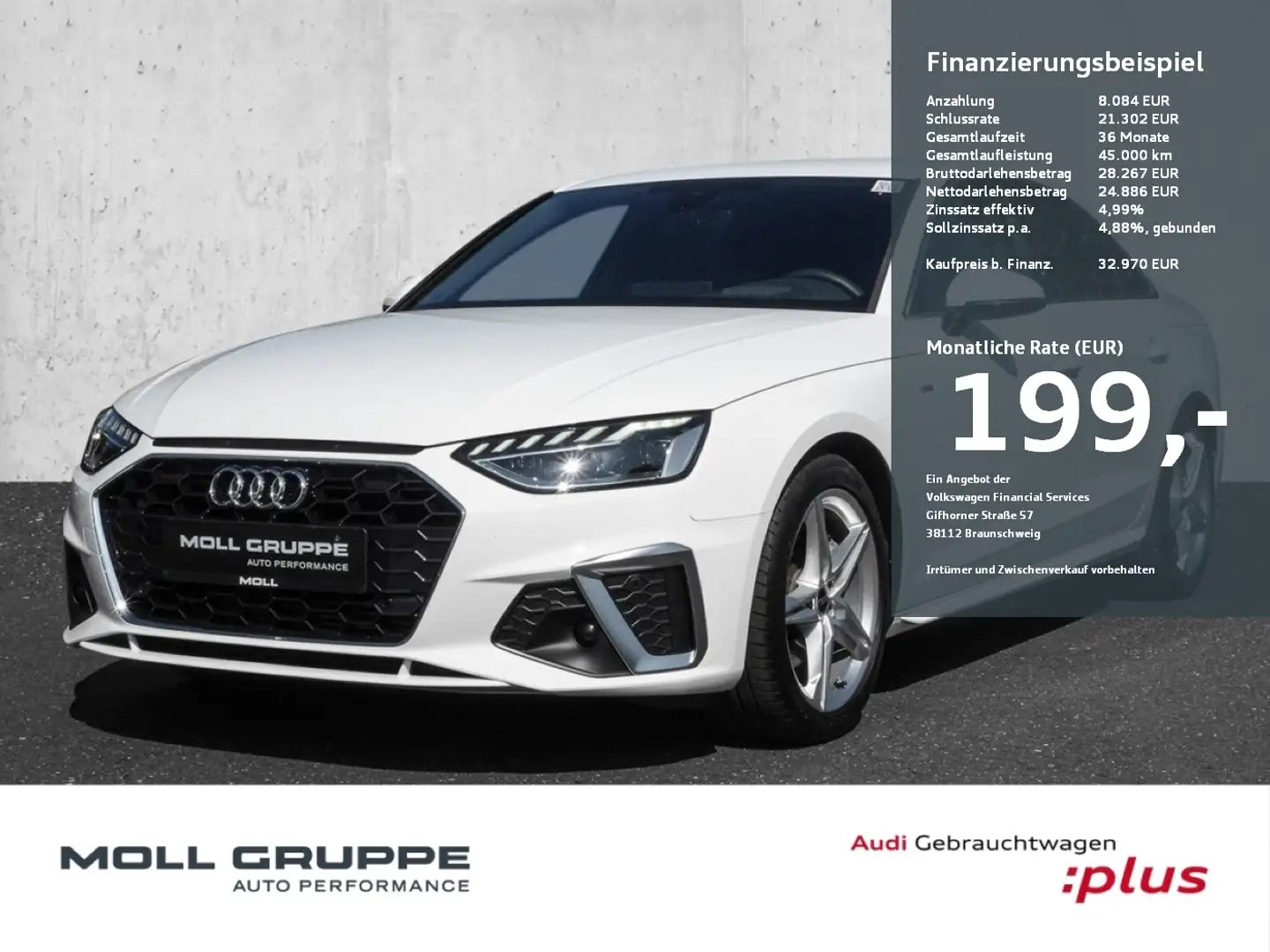 Audi A4 Limousine S line 40 TFSI 150(204) S tronic Head U Blanc - 1