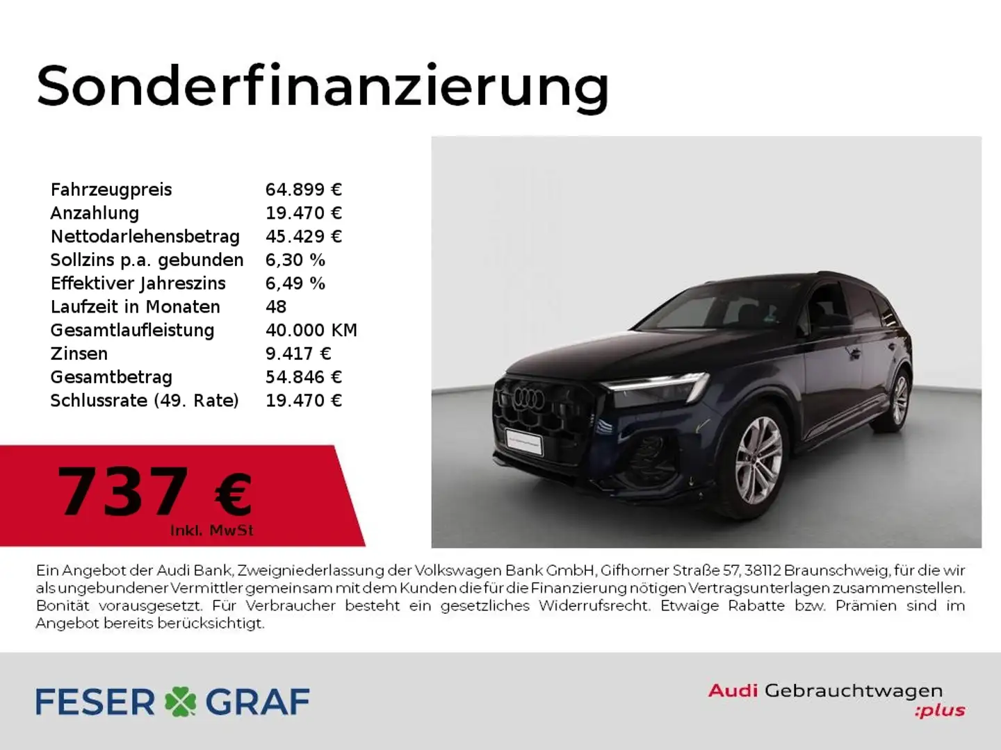 Audi Q7 45 TDI S line Ext/Matrix/HuD/360Kamera/Luft/Air/AH Blau - 1
