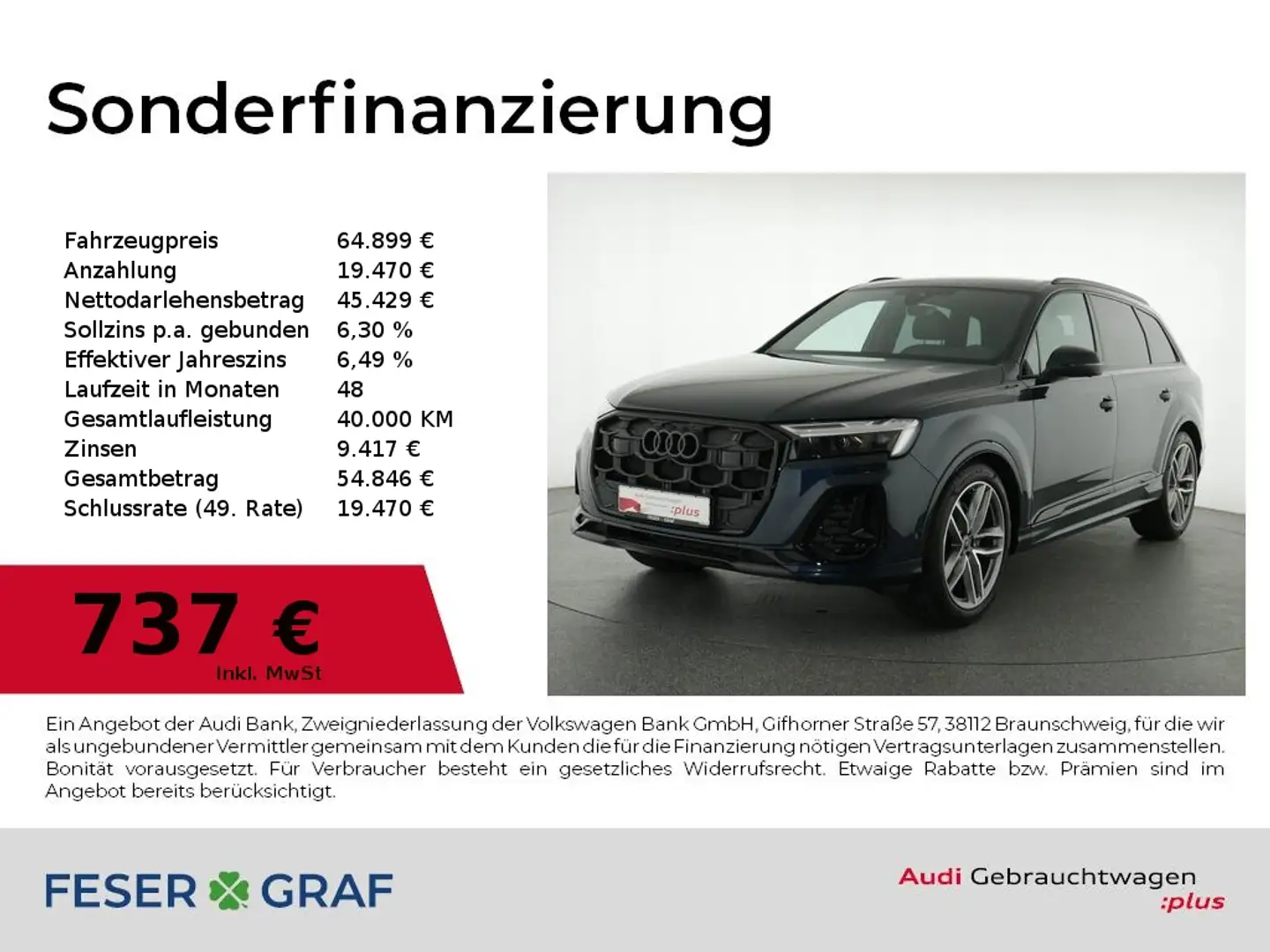 Audi Q7 45 TDI S line Ext/Matrix/HuD/360Kamera/Luft Blau - 1