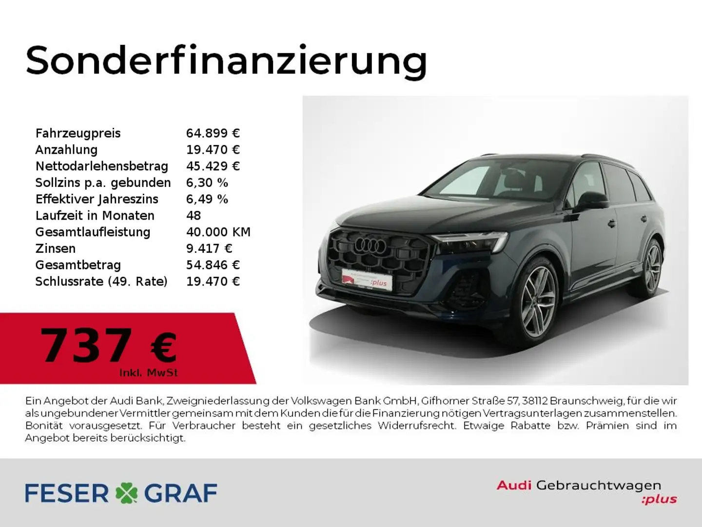 Audi Q7 45 TDI S line Ext/Matrix/HuD/360Kamera/Luft Bleu - 1
