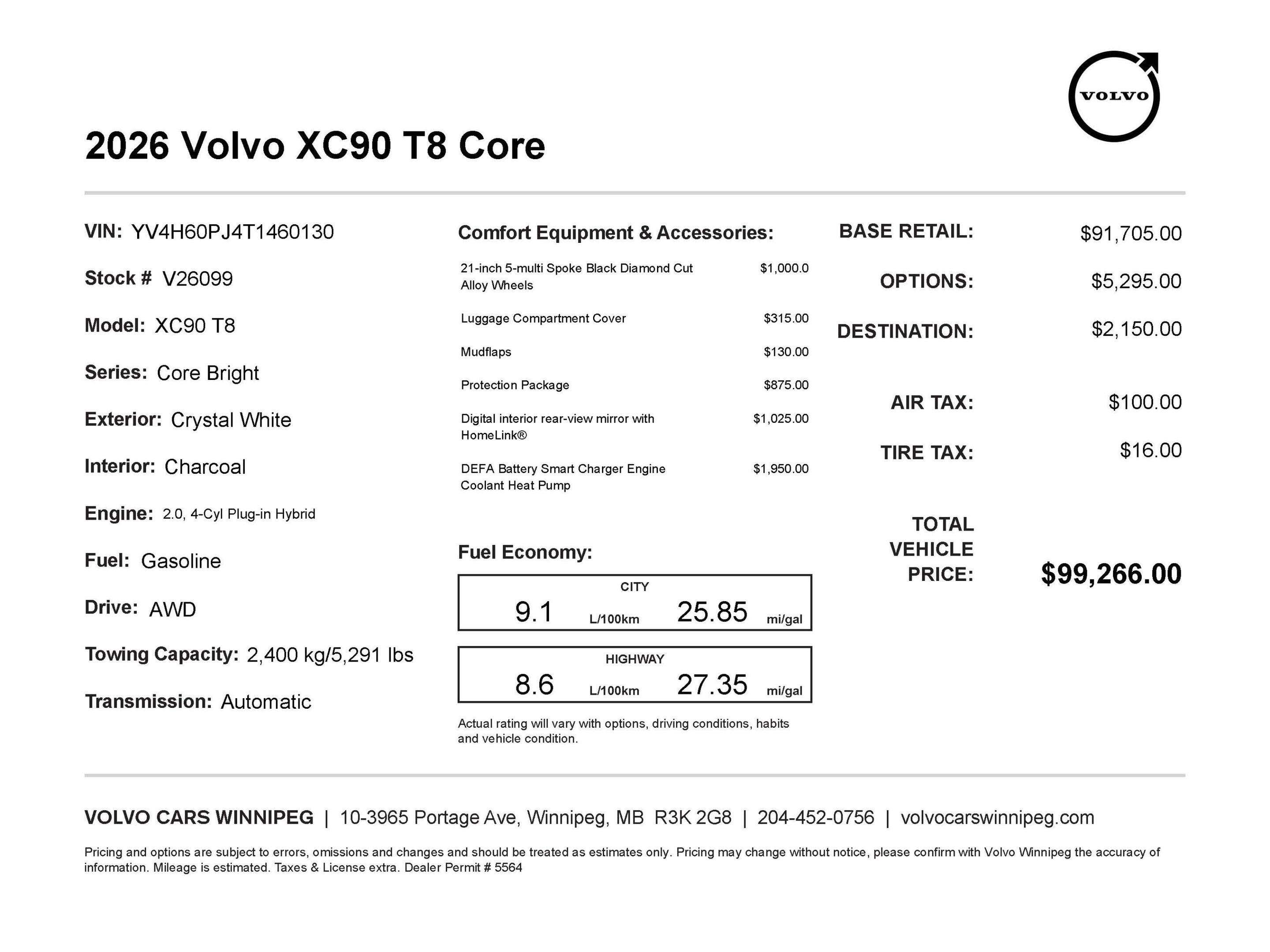 2026 Volvo XC90 Core Bright Theme DEMO MODEL SPECIAL - $4,000 OFF! alt 2