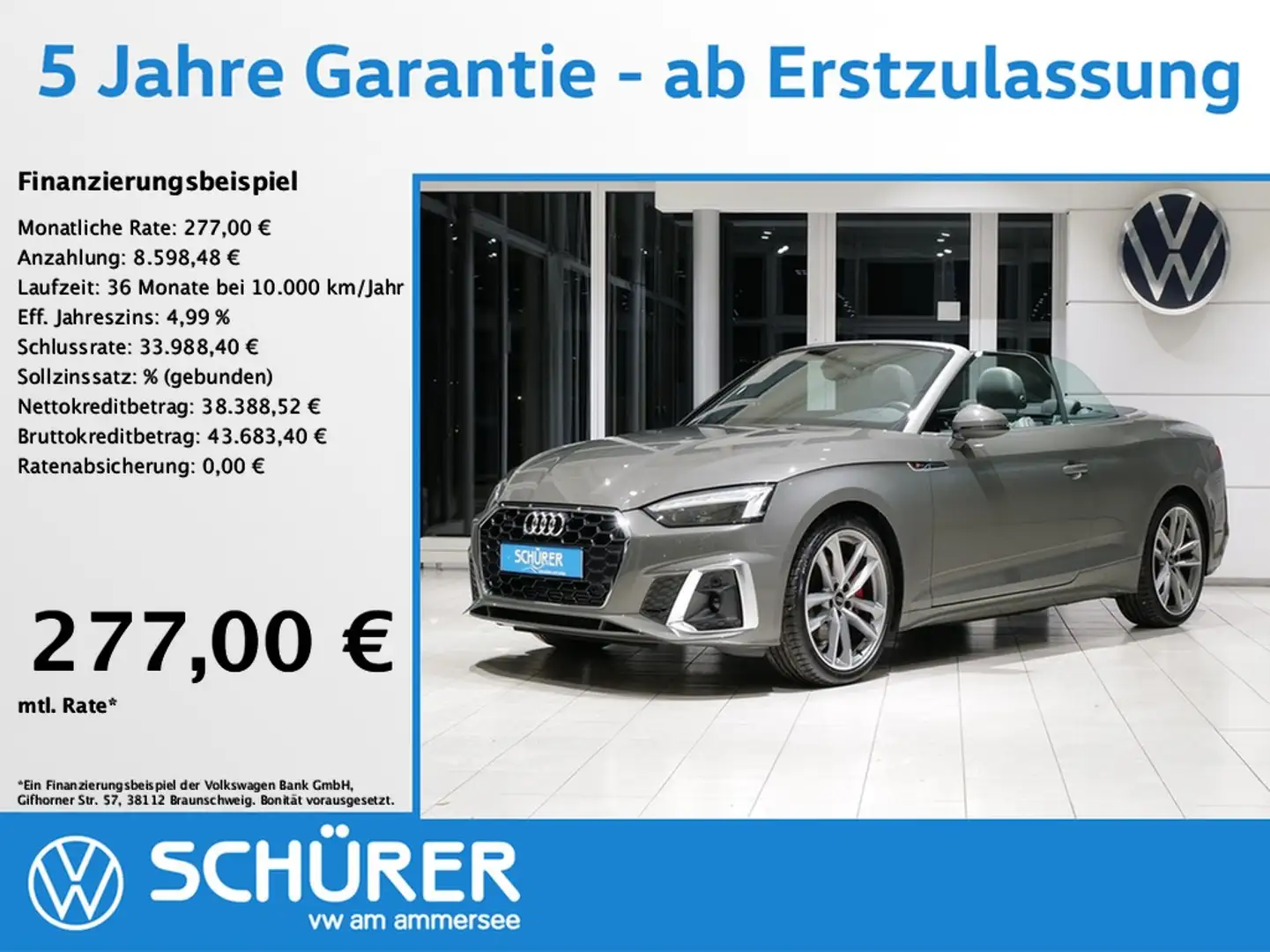 Audi A5 Cabriolet 40 TFSI quattro S line Matrix Navi AHK Gris - 1