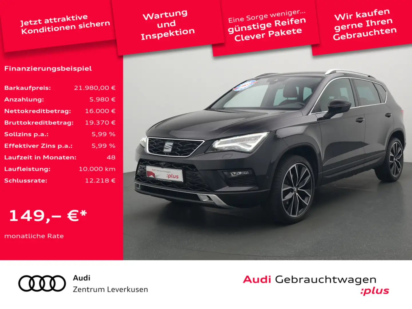 SEAT Ateca Xcellence DSG NAVI AHK KAM 360° LEDER A Schwarz - 1