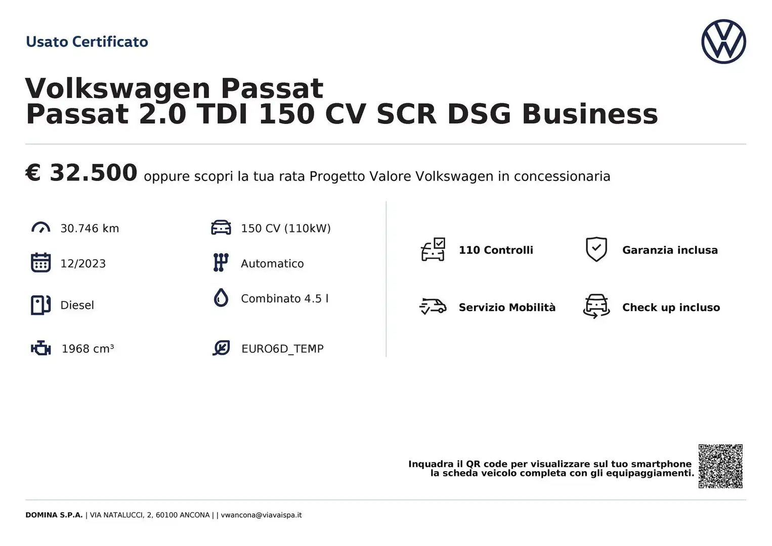 Volkswagen Passat 2.0 TDI 150 CV SCR DSG Business Blu/Azzurro - 2