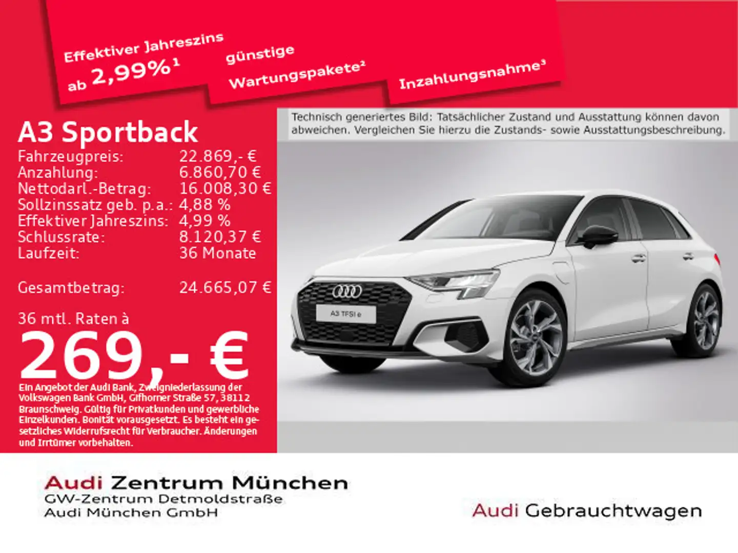Audi A3 40 TFSI e S tronic Virtual+/Navi+/P Weiß - 1