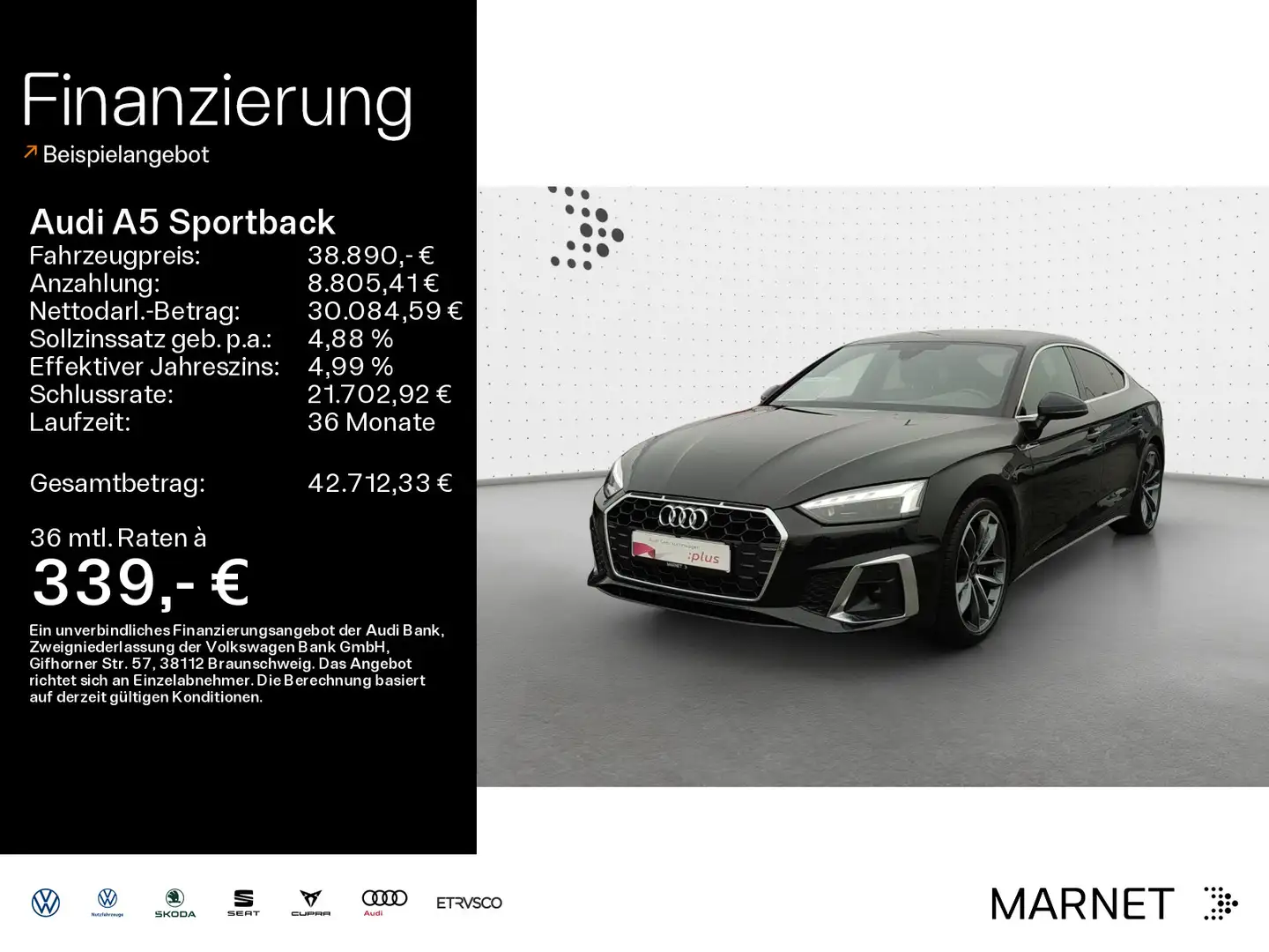 Audi A5 40 TDI S line*Navi*Matrix*Alu*PDC*A Schwarz - 1
