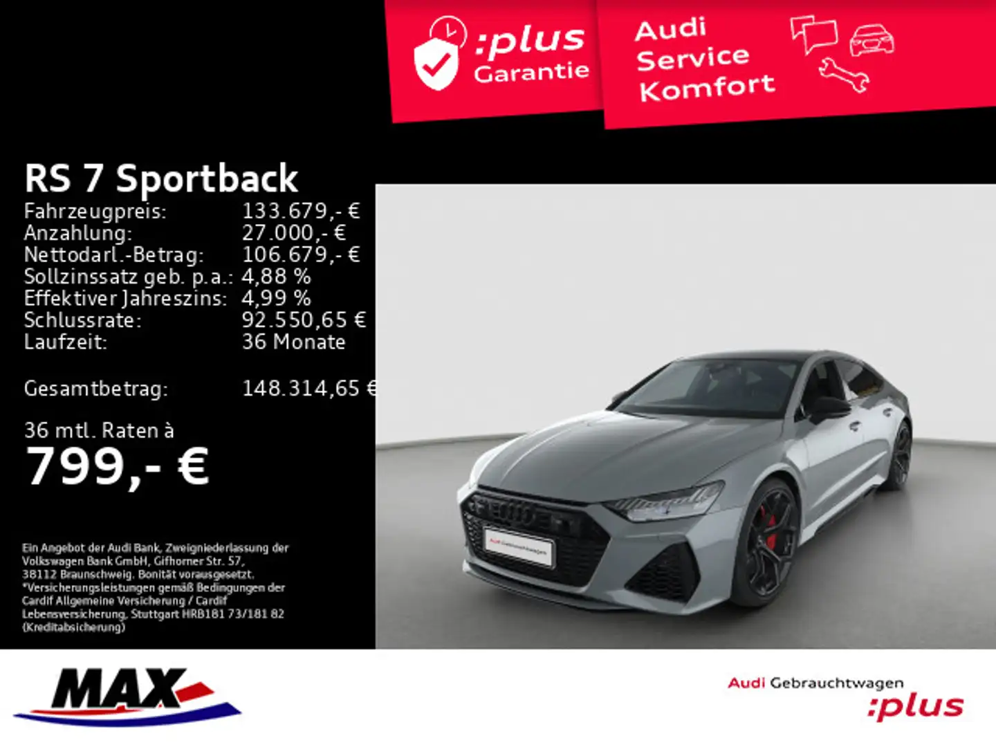 Audi RS7 RS7 Sportback performance MATRIX LED+PANO+KAM+HU Grau - 1