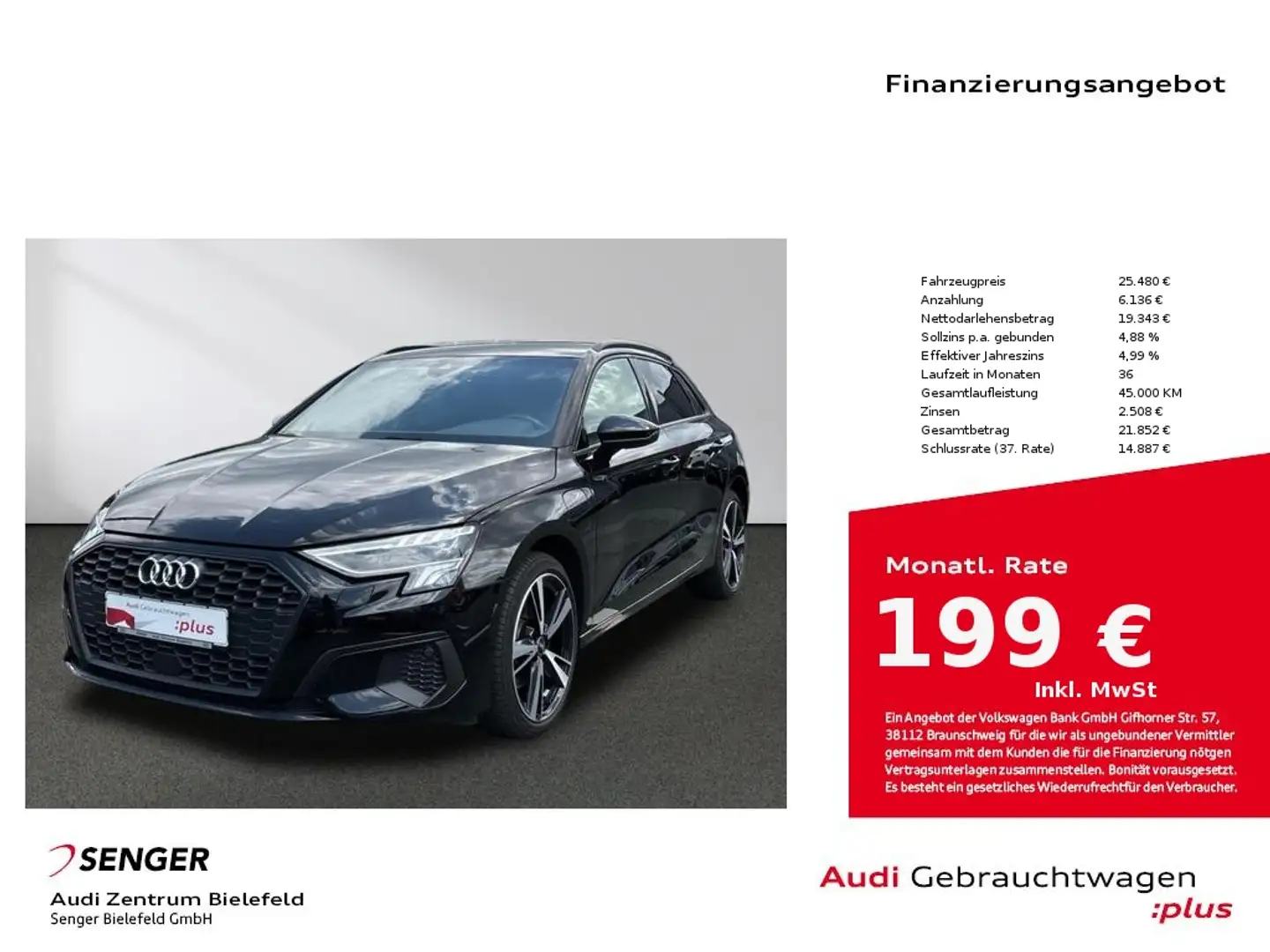 Audi A3 40 TFSI e S tronic MMI LED B&O Schwarz - 1