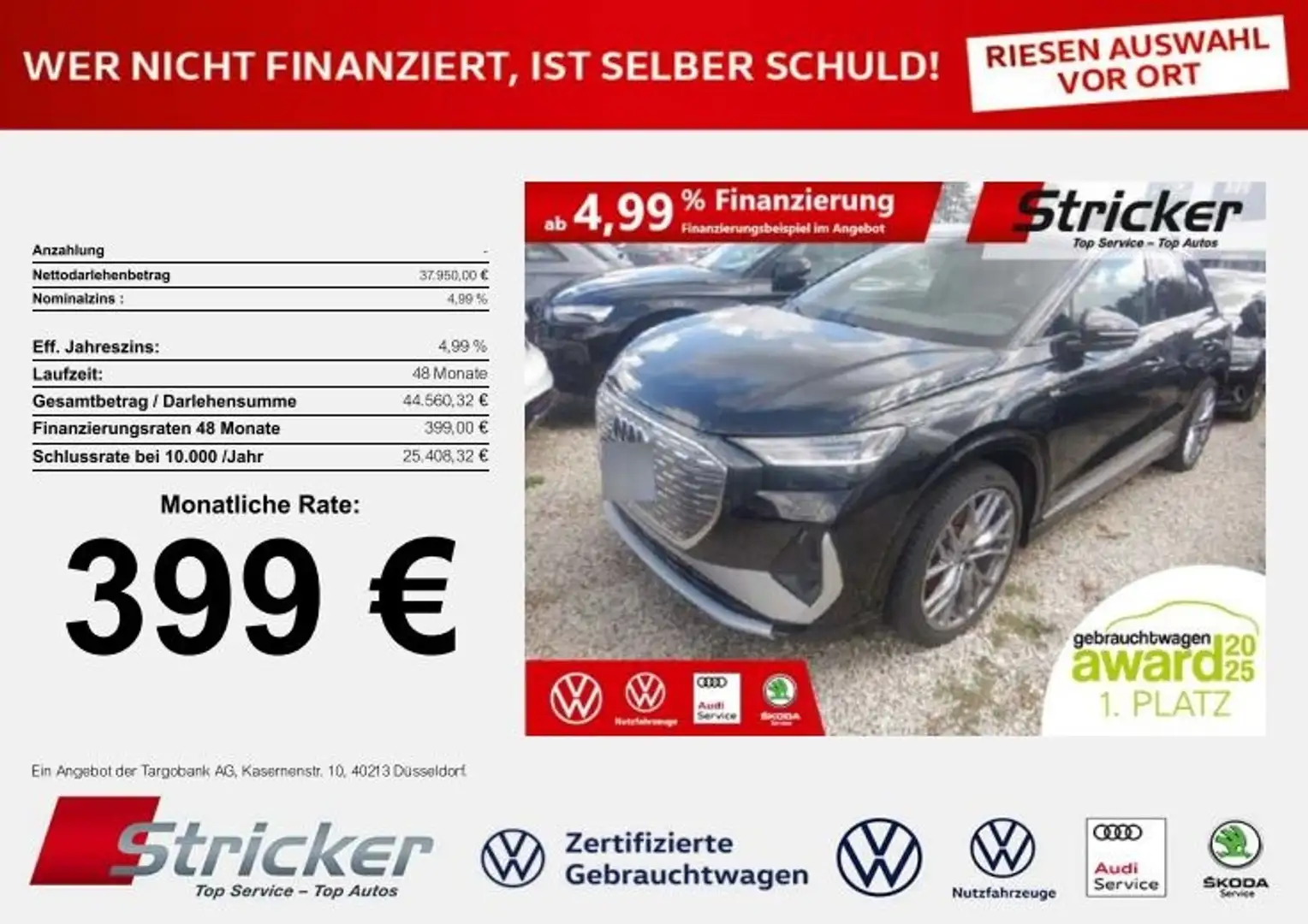 Audi Q4 e-tron 45 S-Line 399,-ohne Anzahlung Leder Matrix Kamera Schwarz - 2