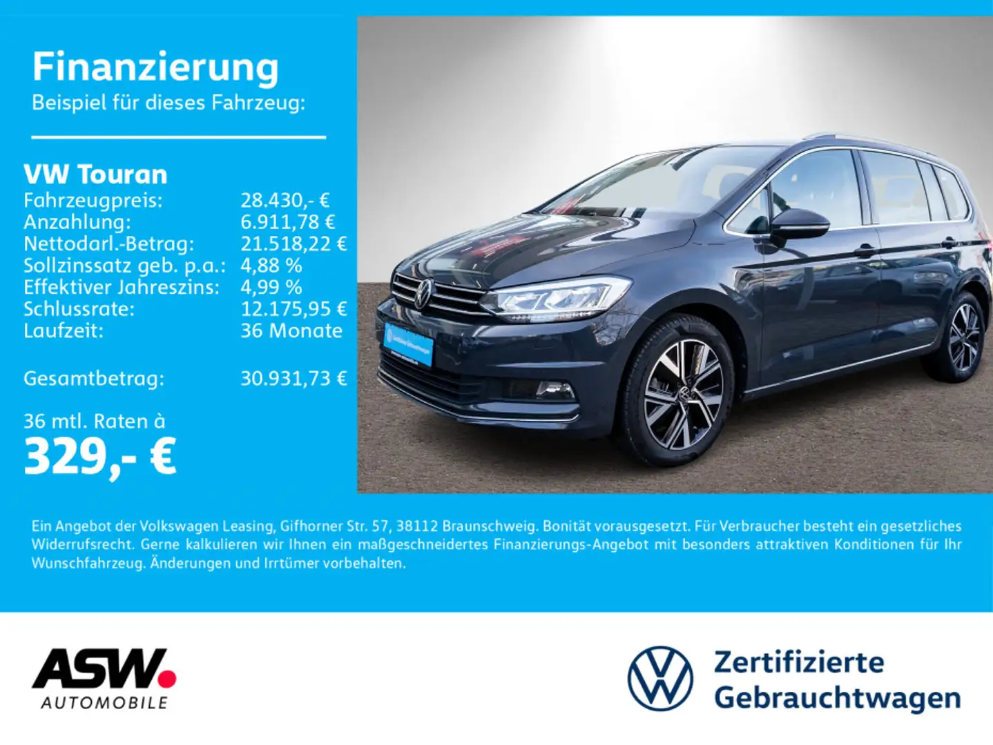 Volkswagen Touran Highline 2.0 TDI DSG 7Sitzer ACC Navi LED Grau - 1