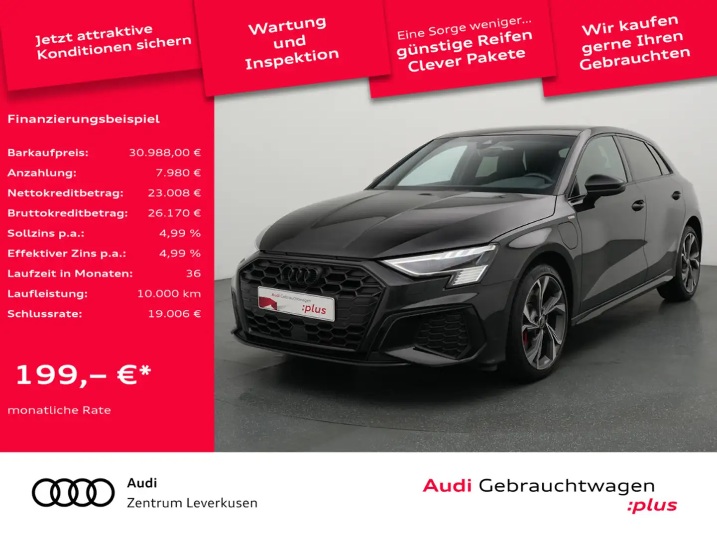 Audi A3 Sportback 45 e S line S-TRON LEDER NAVI VIRT Schwarz - 1