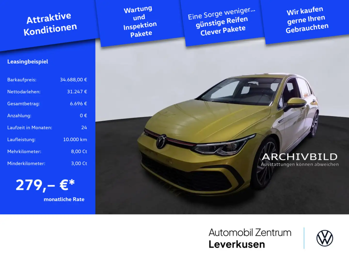 Volkswagen Golf VIII GTI DSG AHK ACC NAVI VIRT H/K DCC K Gelb - 1