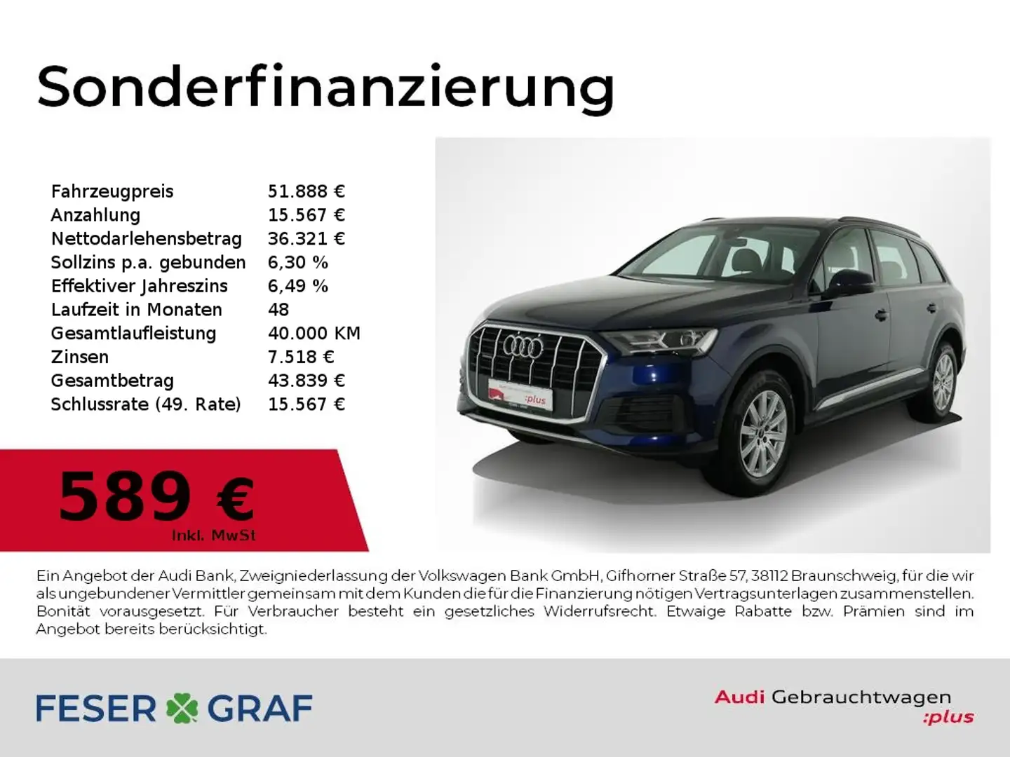 Audi Q7 45 TDI qu Pano,Navi,Leder Blau - 1