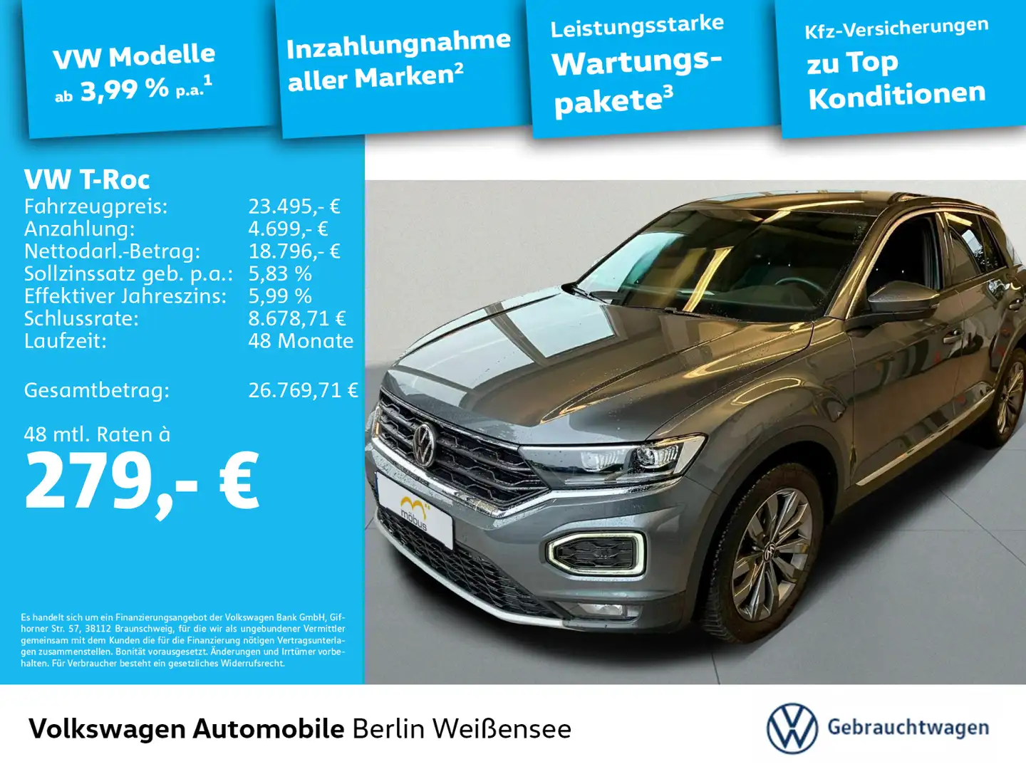 Volkswagen T-Roc 1.5 TSI Sport *DSG*APP*PDC*ACC*RFK*LED* Grau - 1