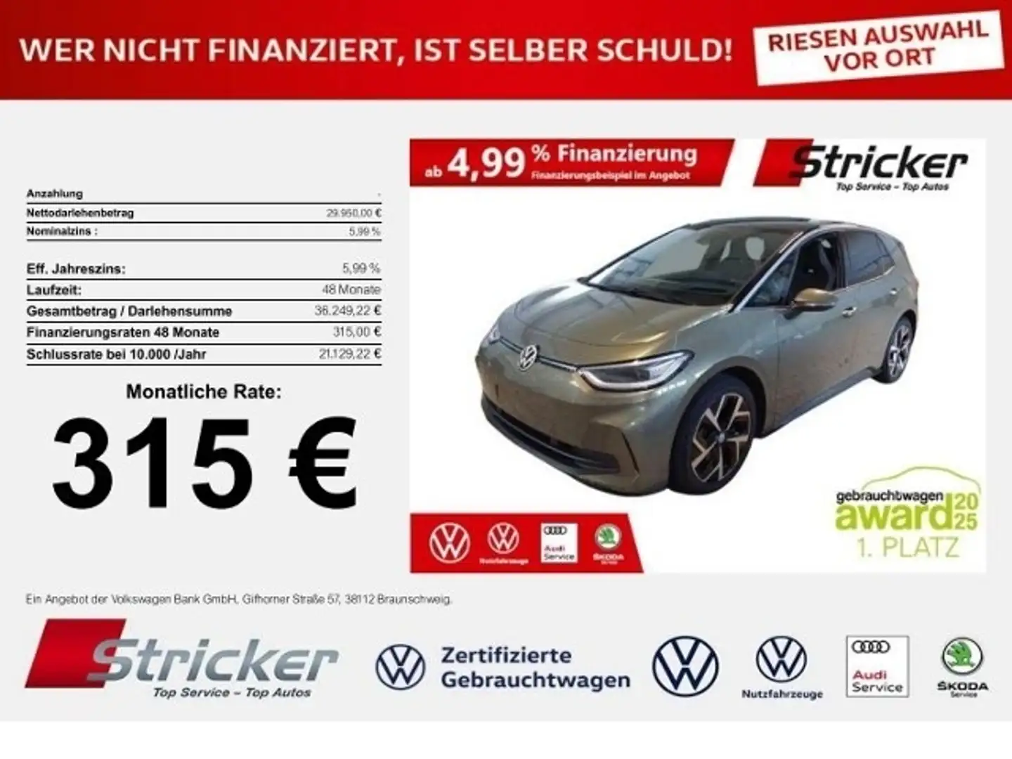 Volkswagen ID.3 Pro 150/58 315,-ohne Anzahlung IQ.Light AHK Wärme Grün - 1