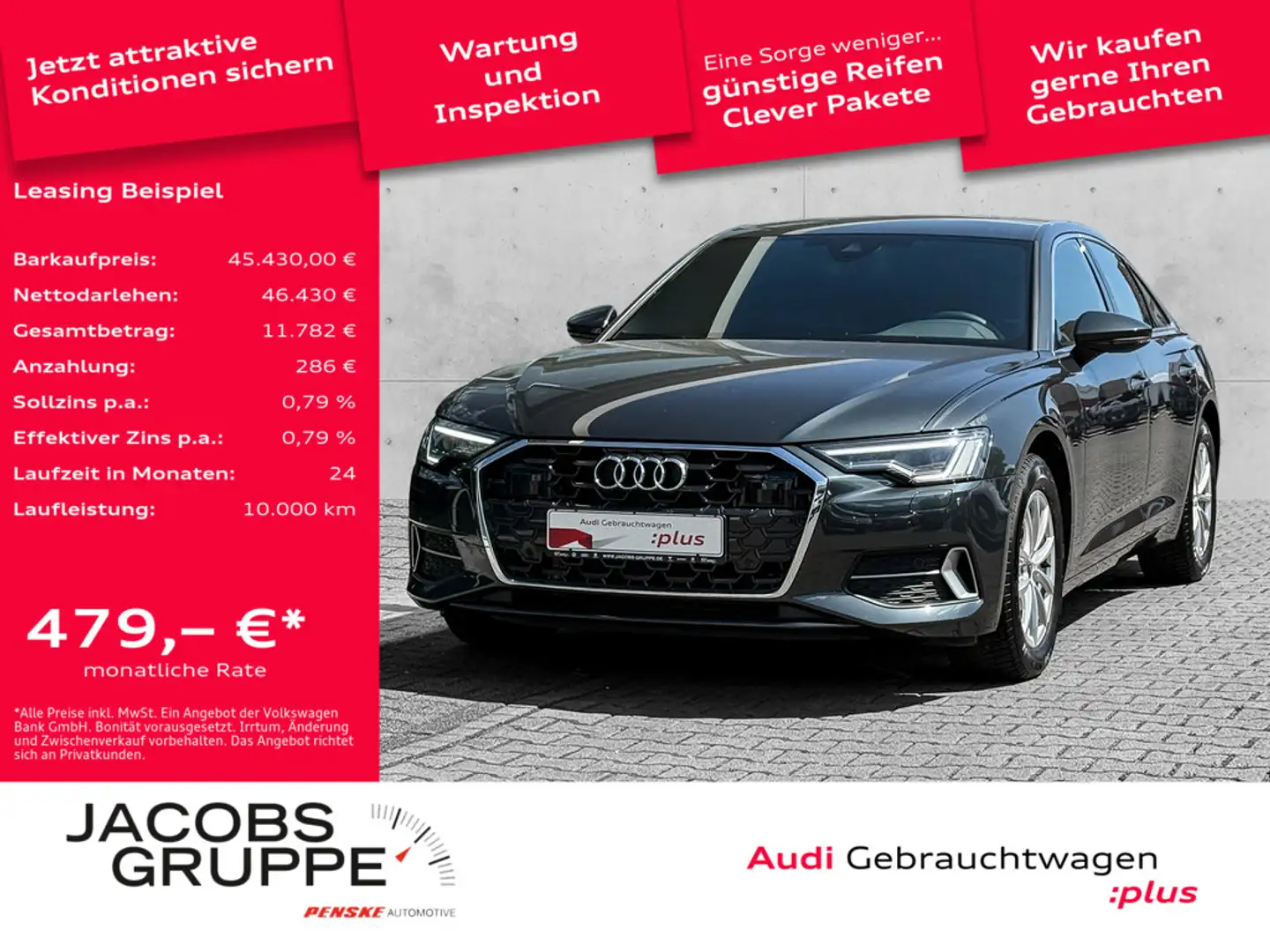 Audi A6 Limo. 40 TDI Matrix/Leder/ACC advanced Grau - 1
