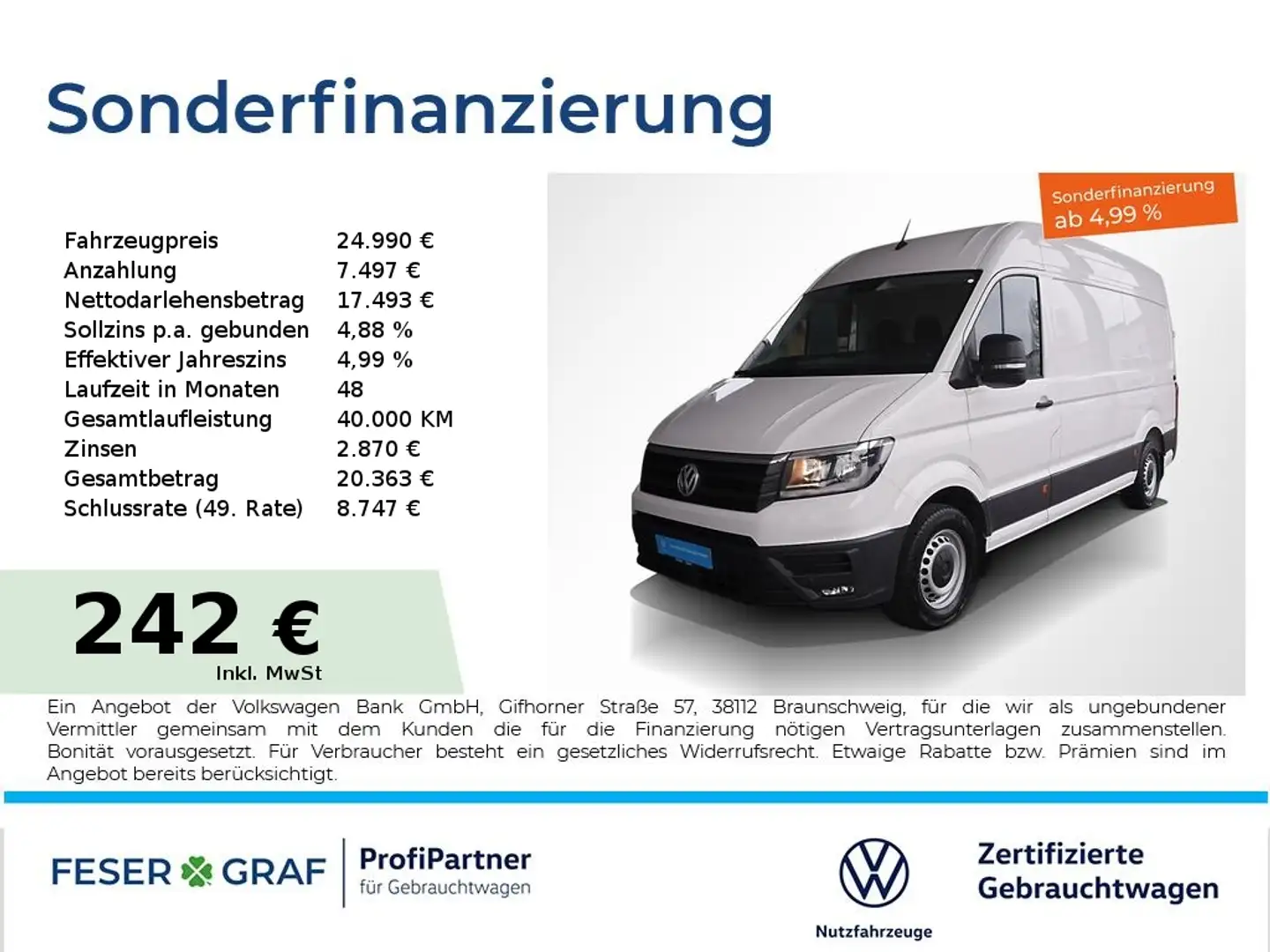 Volkswagen Crafter 2.0 TDI Kasten MR Hochdach Luft-Sthzg. Blanc - 1