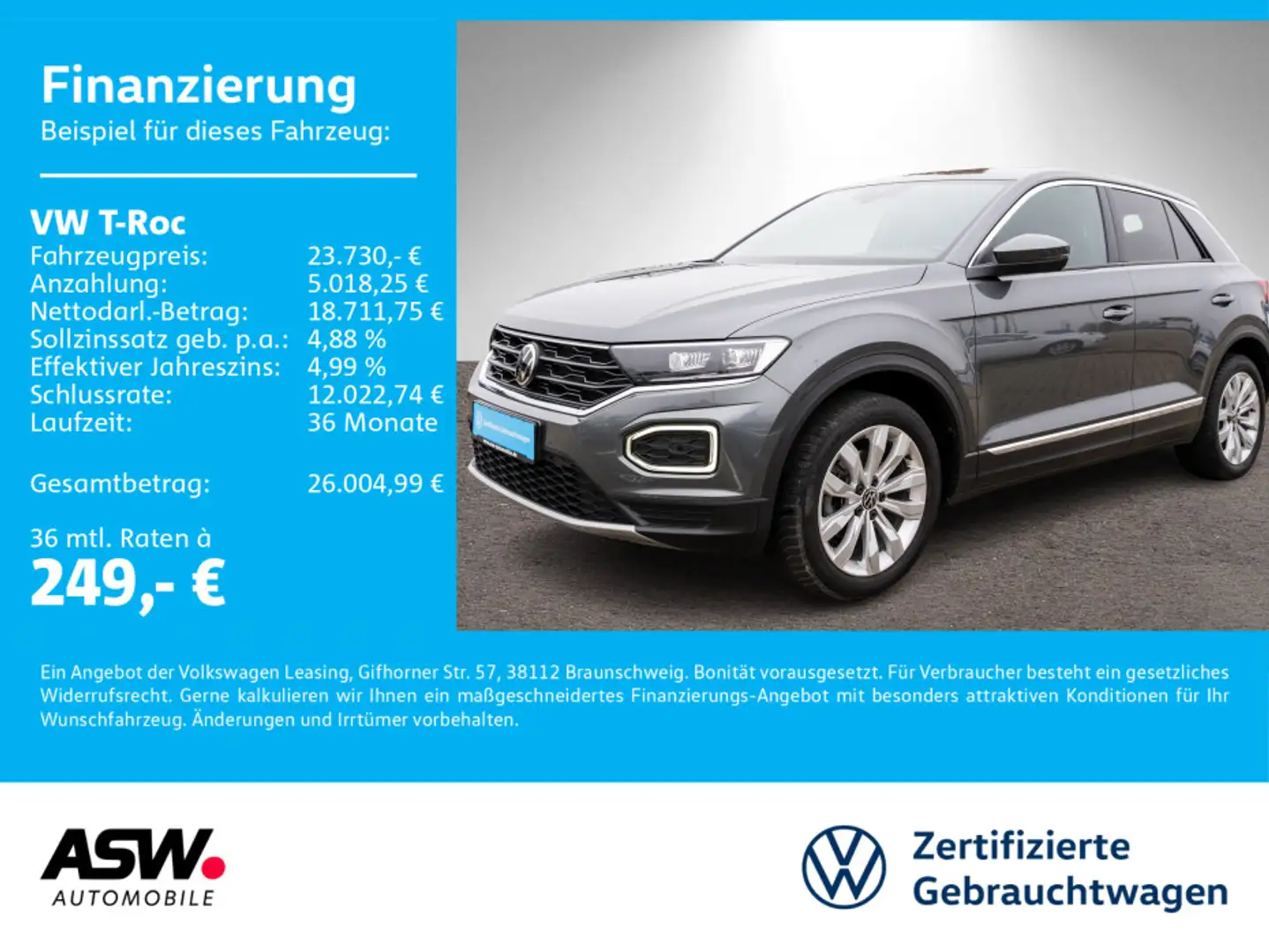 Volkswagen T-Roc Sport 1.5TSI DSG LED PDC ACC AHK Stdhzg SH Grau - 1