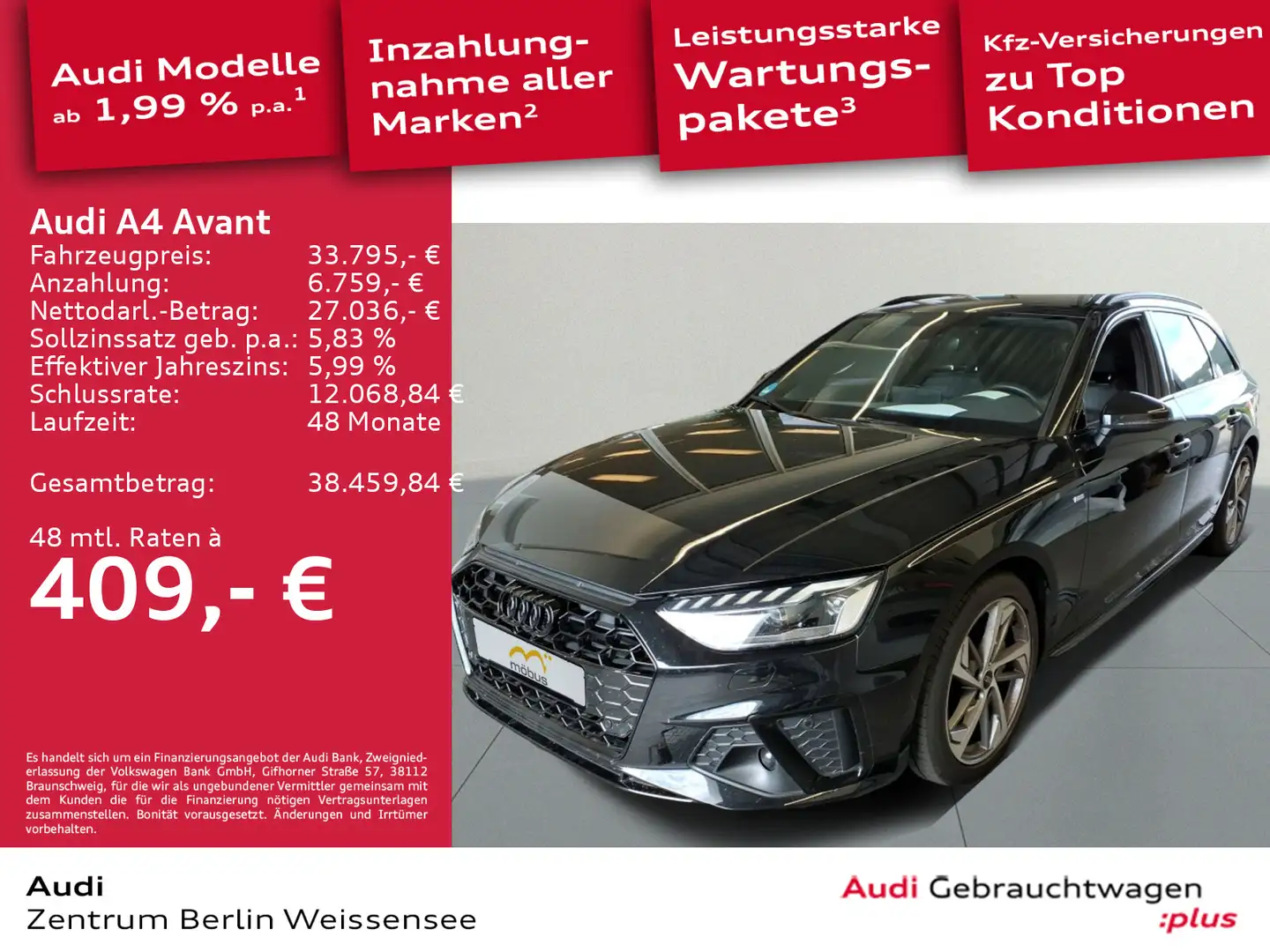 Audi A4 40 TDI S-TRO*S-LINE*MATRIX*RFK*NAVI*SHZ Noir - 1