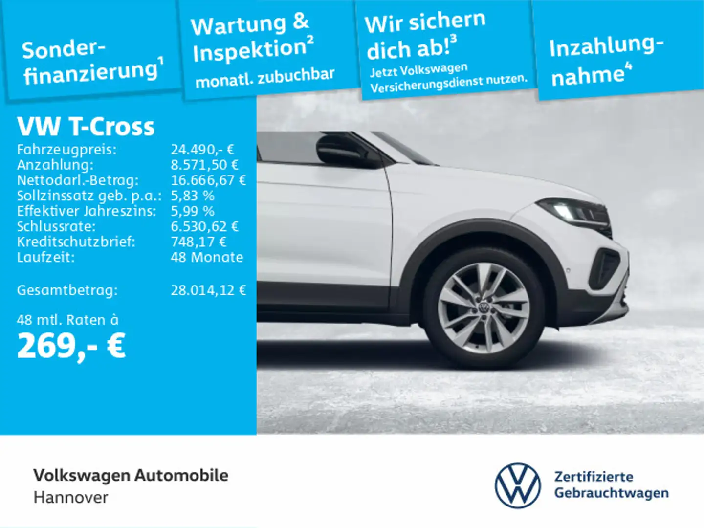 Volkswagen T-Cross 1.0 TSI DSG Goal AHK ACC DigCockpit LED Weiß - 1