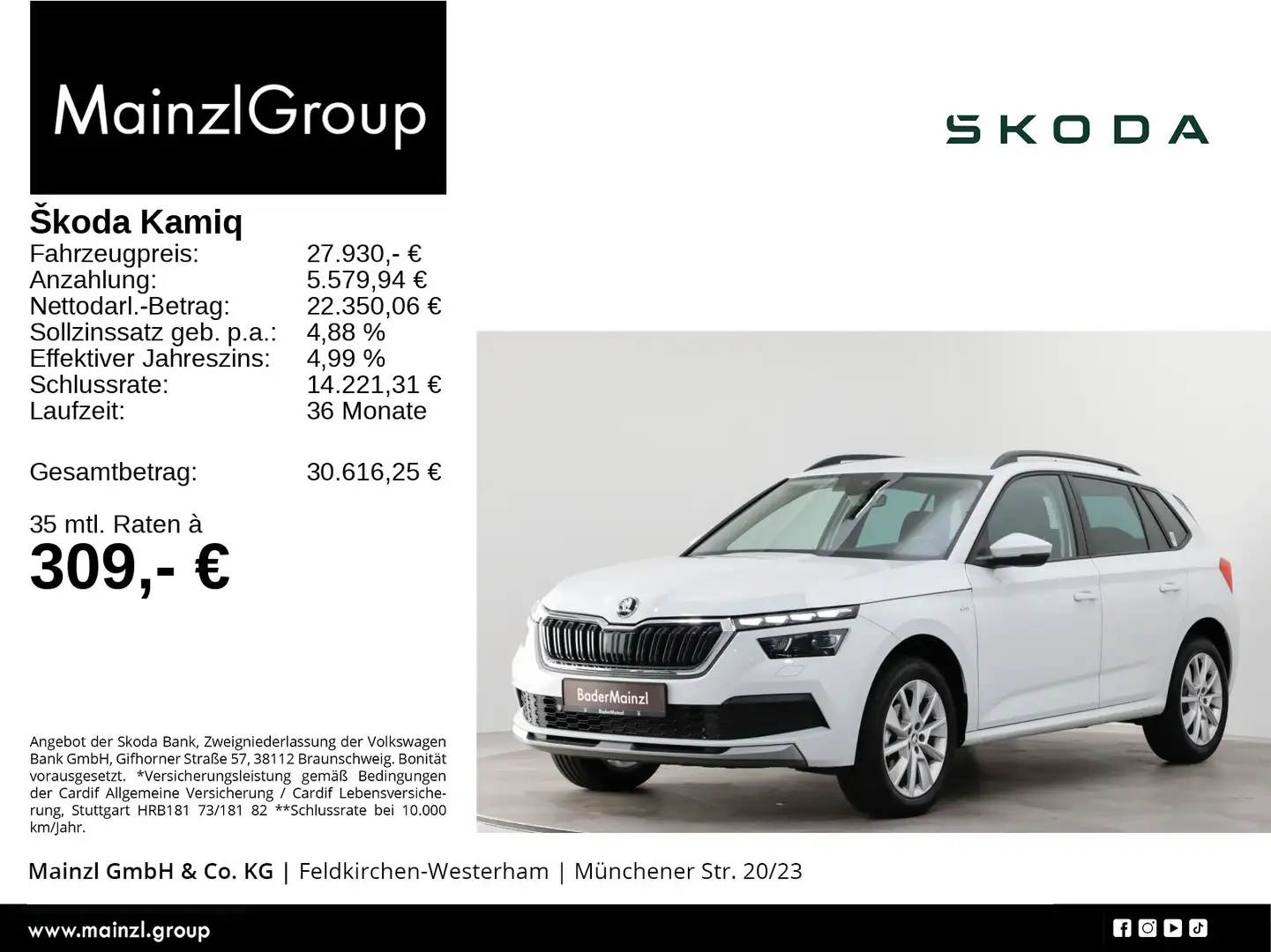 Skoda Kamiq 1.5 TSI Tour Virtual CarPlay ACC SHZ Kam. Weiß - 1