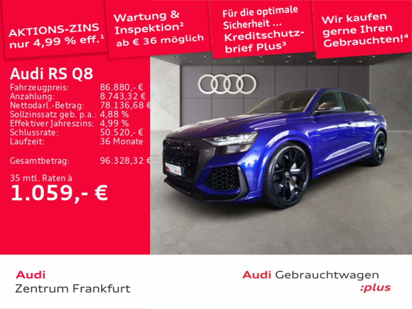 Audi RS Q8 RSQ8 tiptronic MatrixLED Luft Massage AHK ACC B& Blau - 1