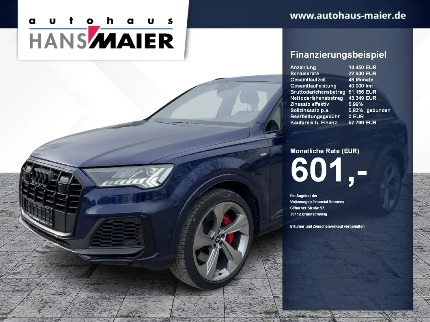 Audi Q7 S line TFSIe Pano Luft AHK B&O Matrix VC Blauw - 1