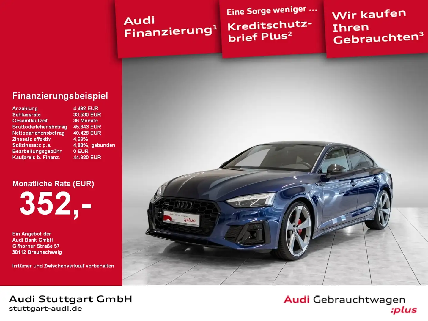 Audi A5 Sportback S line 40 TFSI quattro S tronic Blau - 1