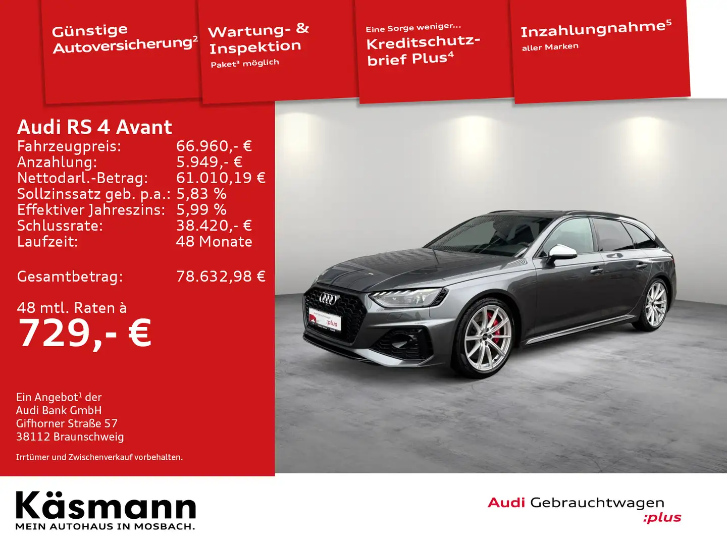 Audi RS4 quattro MATRIX AHK PANO B&O KAM ACC Gris - 2
