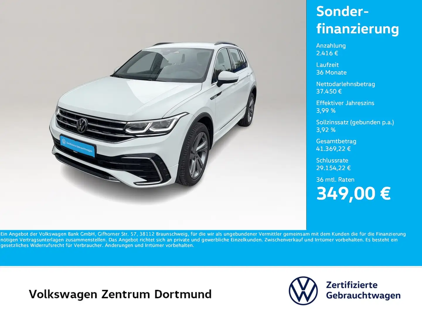 Volkswagen Tiguan 2.0 R-LINE 4X4 ACC LM19 NAVI SITZHEIZUNG Blanc - 1