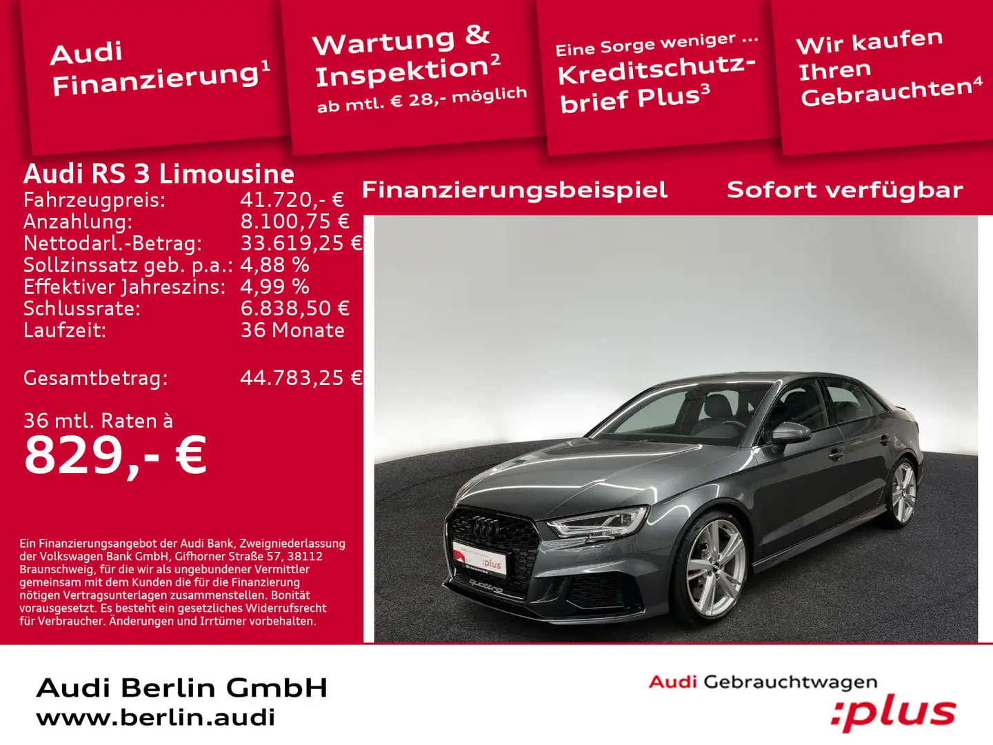 Audi RS3 S tr. RFK NAVI MATRIX B&O LEDER Grau - 1