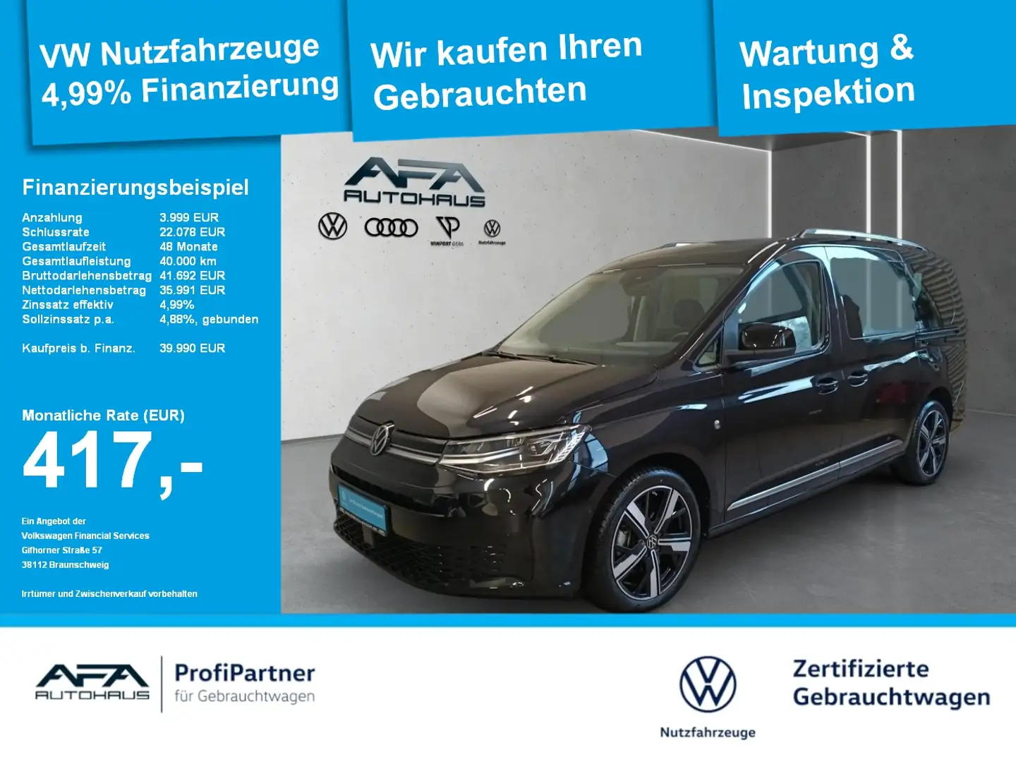 Volkswagen Caddy Maxi 2,0 TDI STYLE DSG LED*Navi*AHK*STHZ Zwart - 1